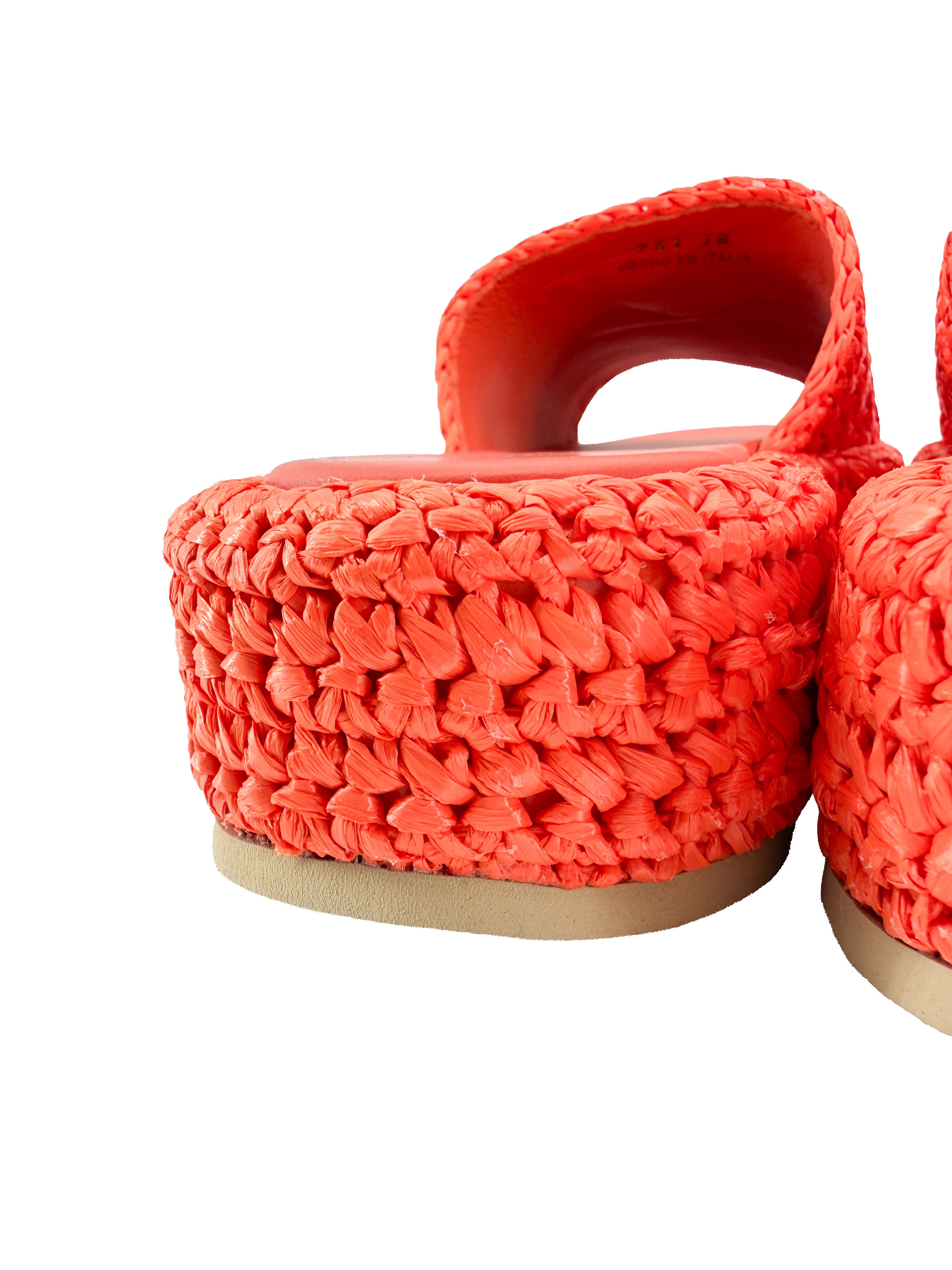 Prada orange Raffia slides size 38 BOX NEW