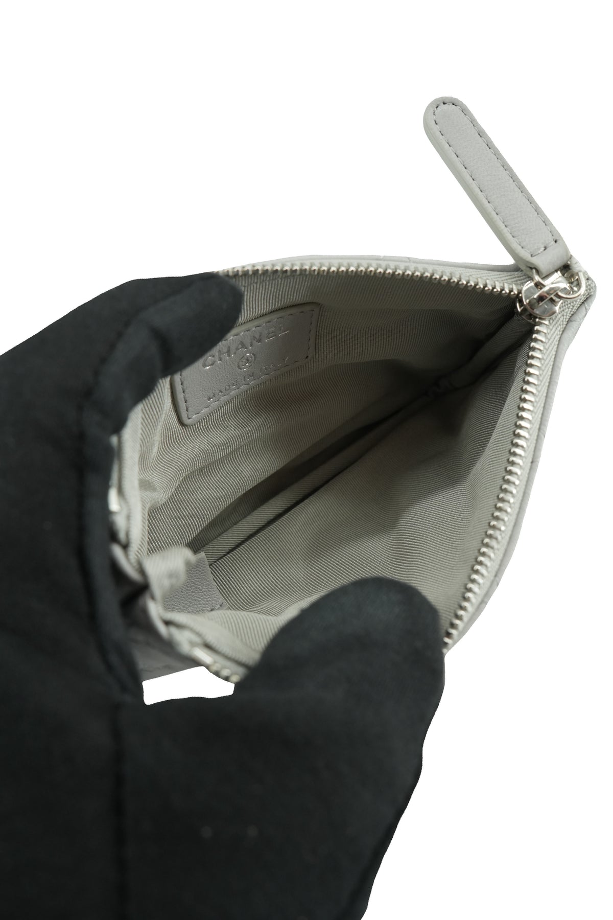 Chanel light gray quilted small cosmetic pouch NEW 29139369