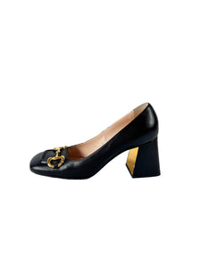 Gucci black leather Malaga Kid Horsebit 75mm Pumps size 40.5 643886