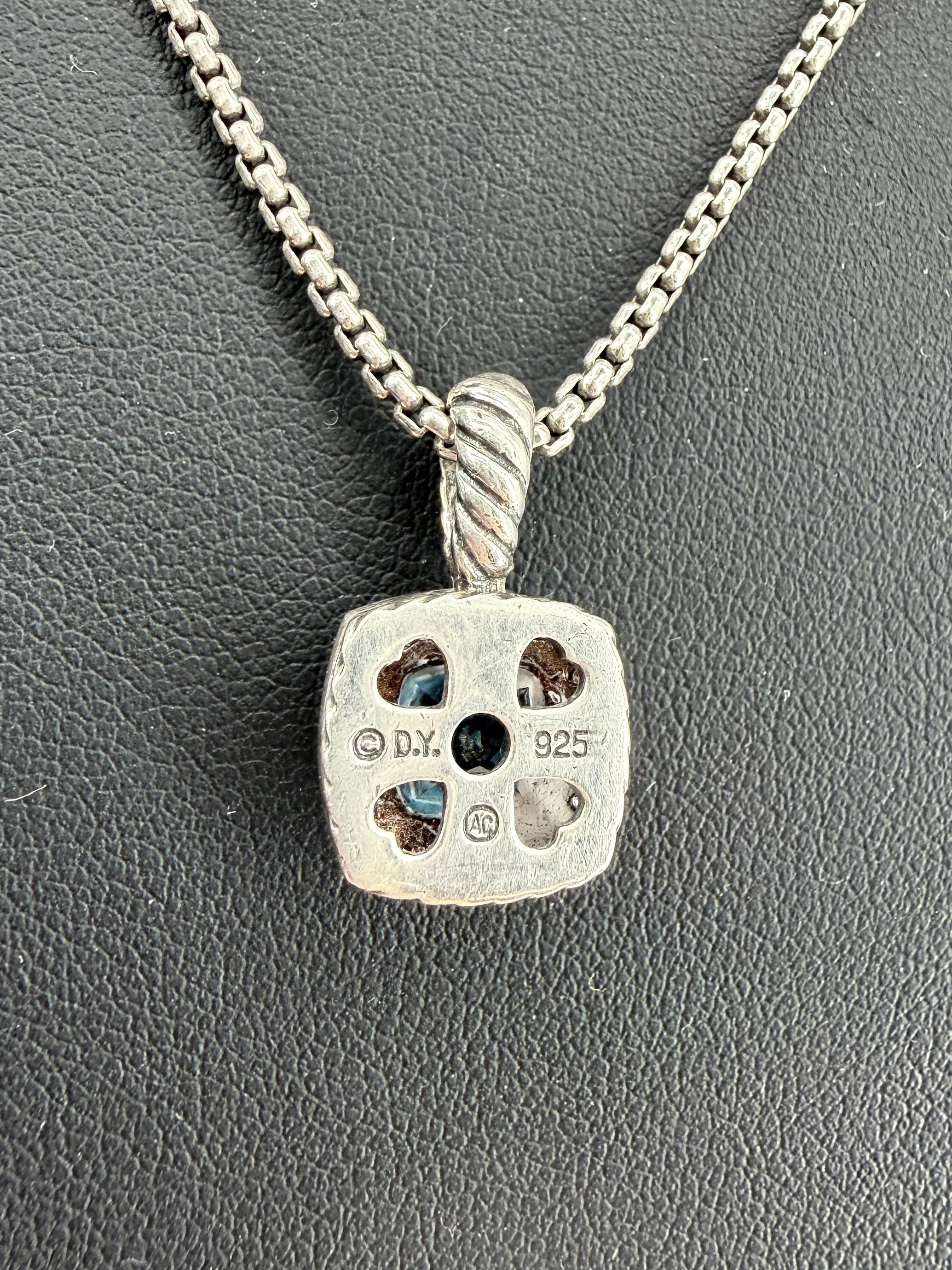 David Yurman sterling silver, blue topaz, diamonds Petite Albion necklace