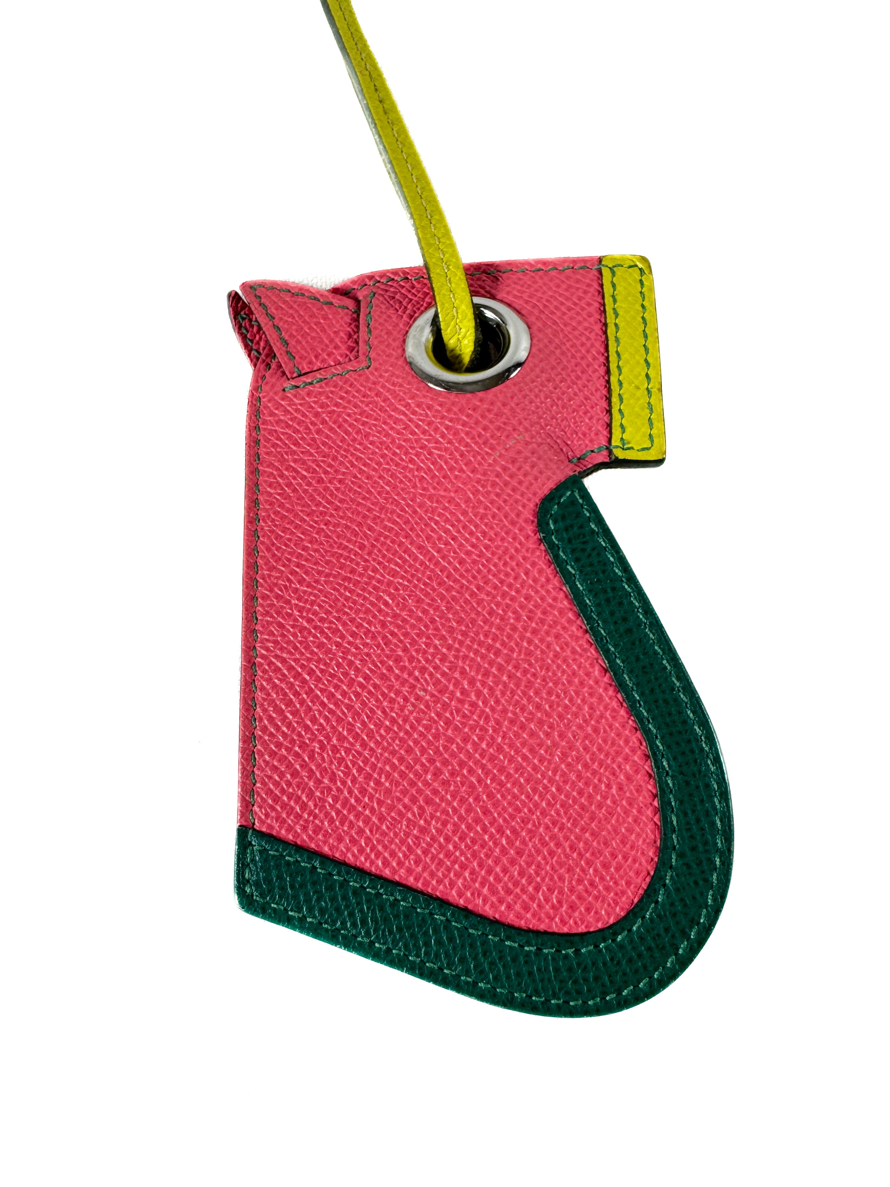 Hermès rose azalee/lime/malachite epsom leather Camail bag charm