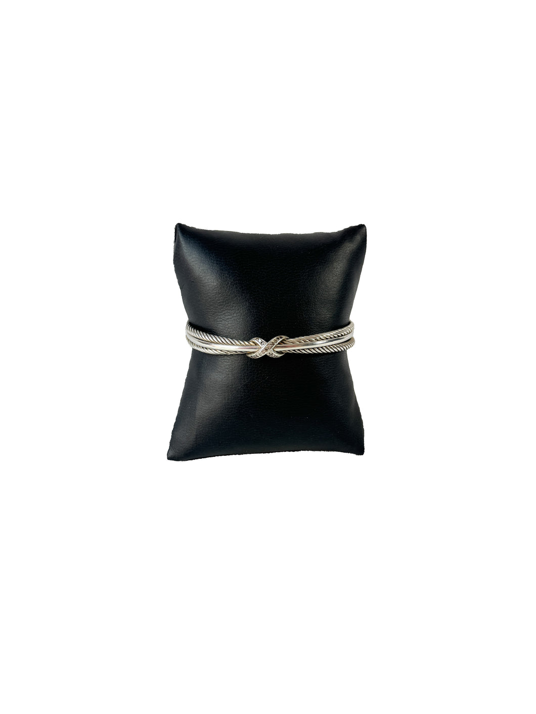 David Yurman sterling silver & diamonds crossover X cuff cable bangle current retail $975