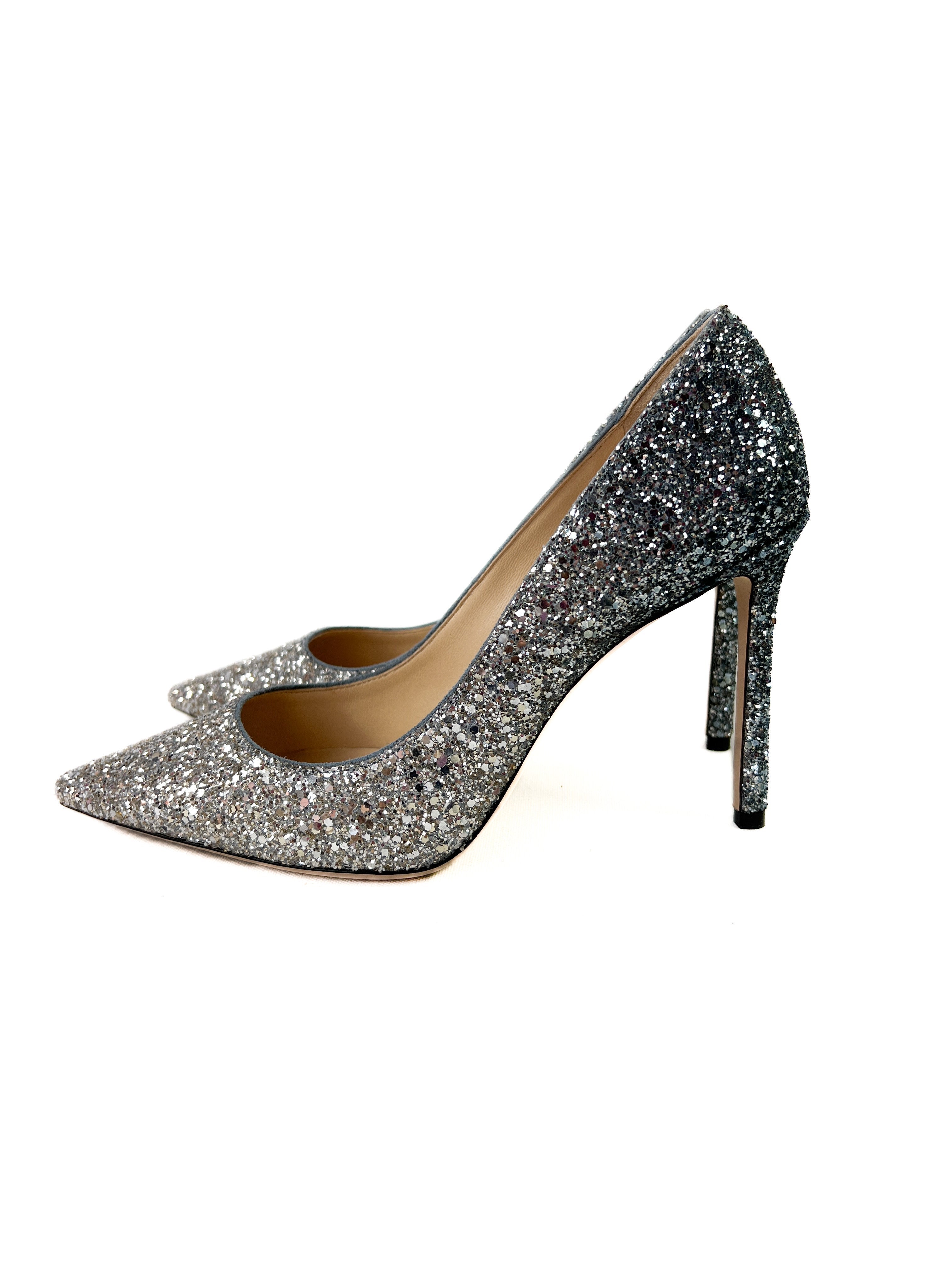 Jimmy Choo romy 100 blue/silver glitter pumps size 39 BOX