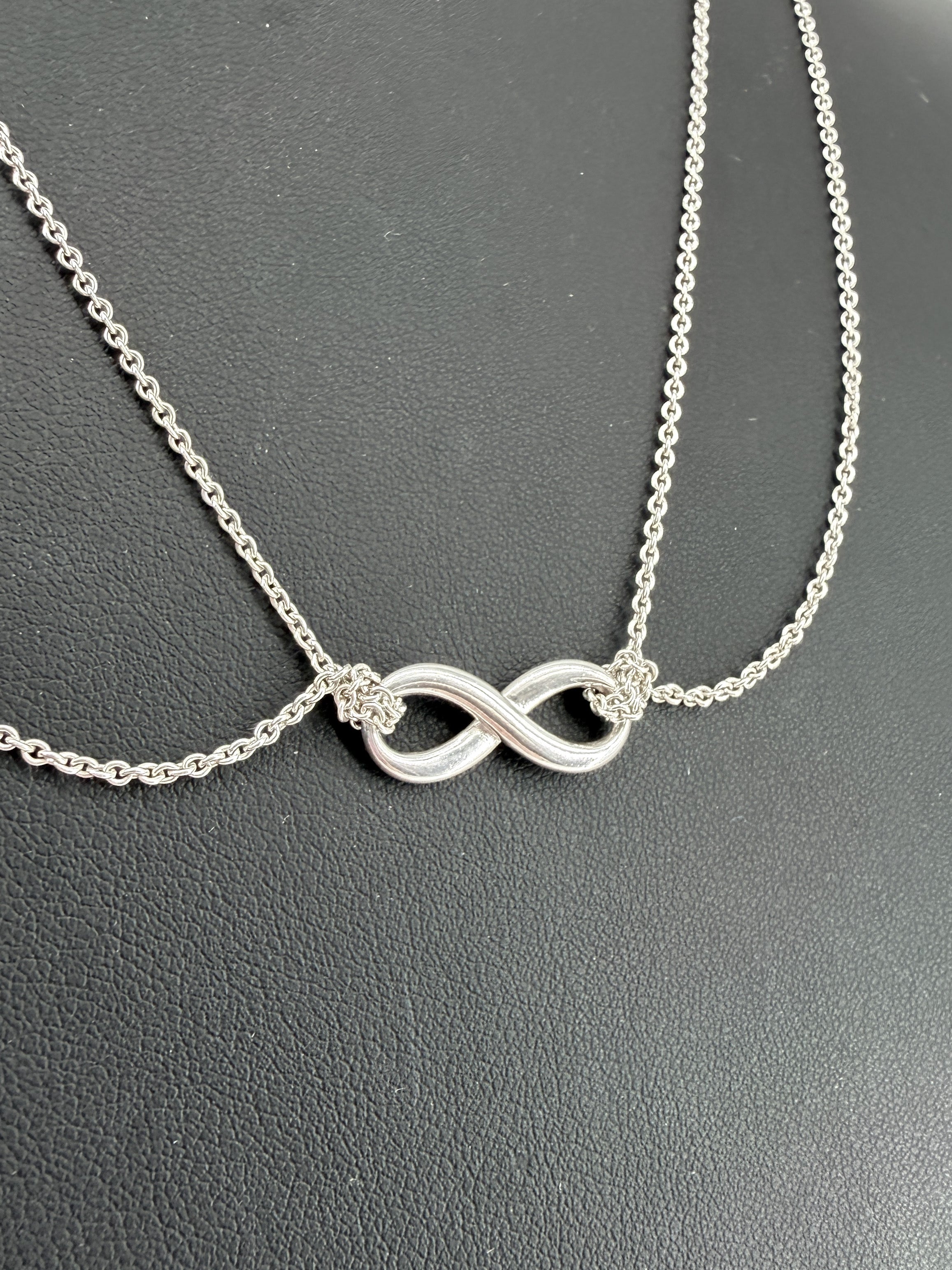 Tiffany & Co sterling silver double strand infinity pendant necklace