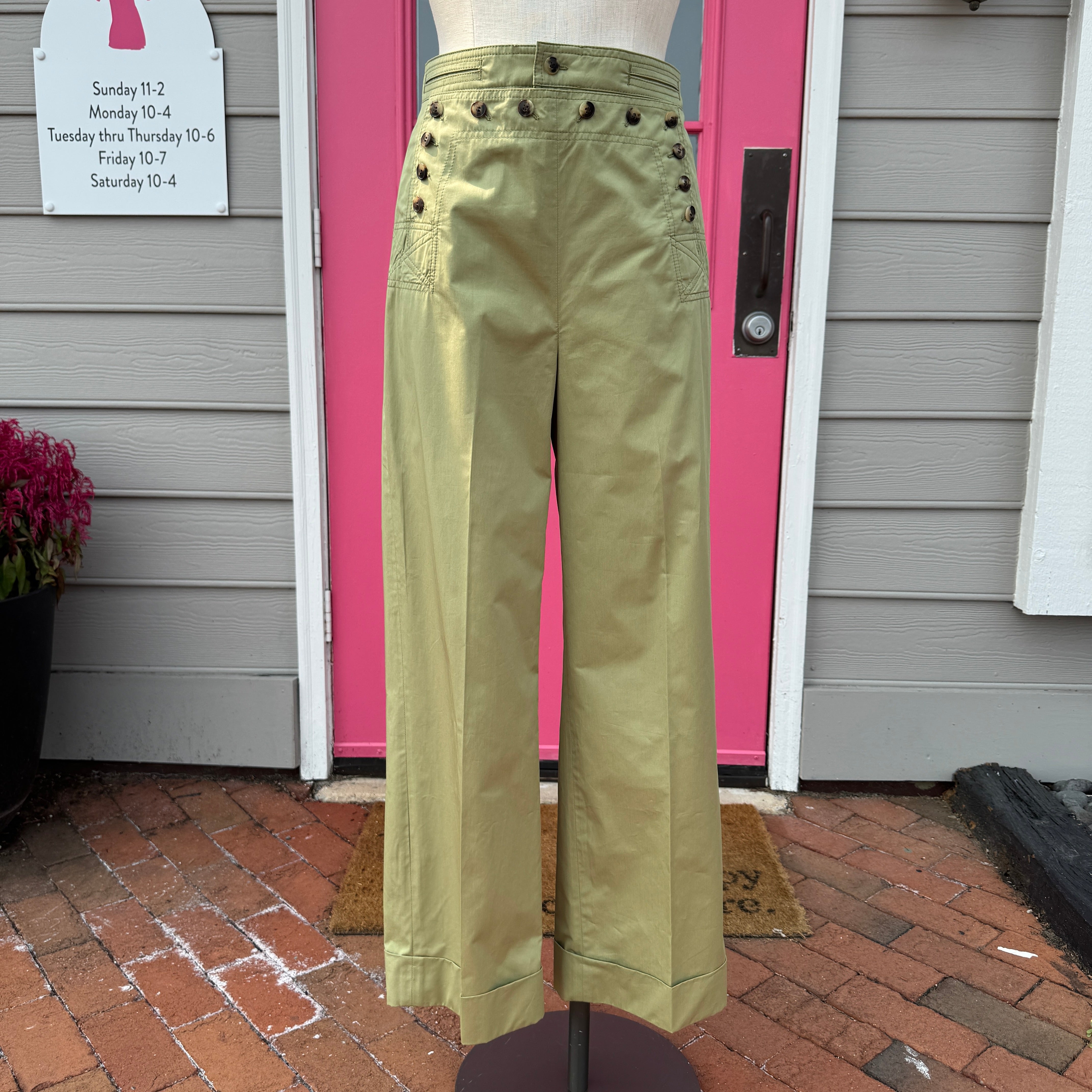 Tory Burch olive Poplin Sailor pants size 6 NWT