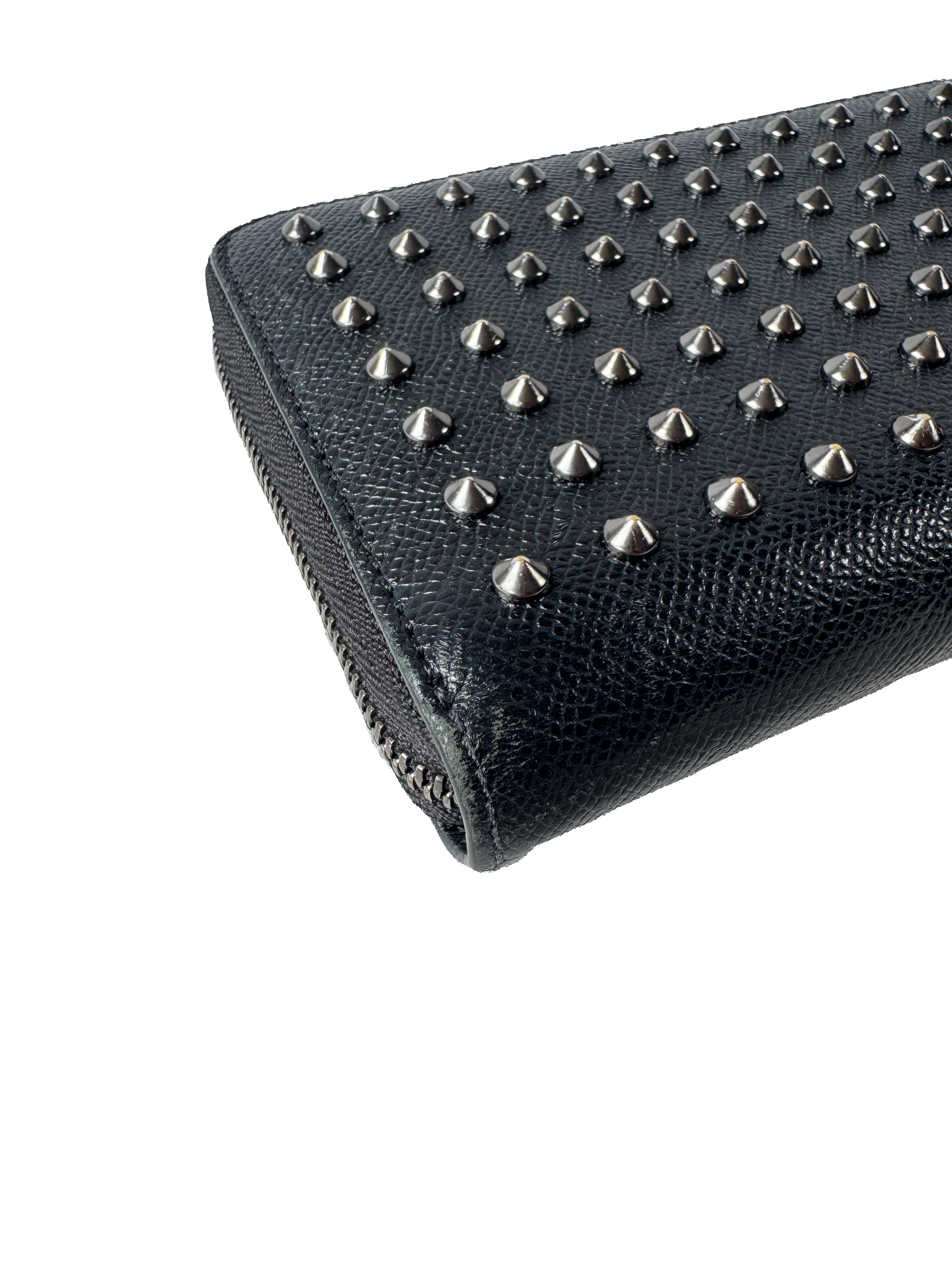 Burberry black leather studded zip around wallet