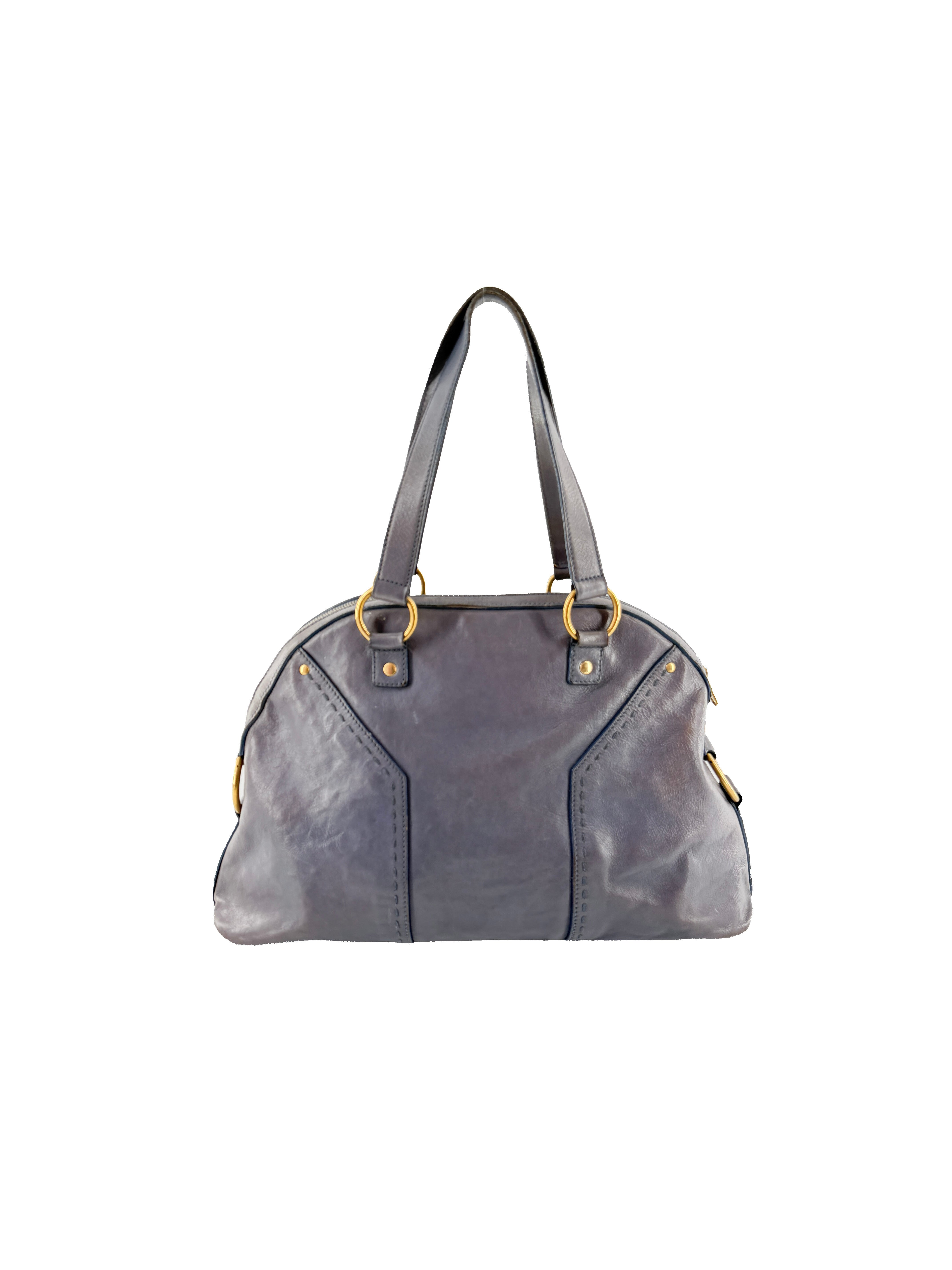 Saint Laurent denim blue distressed leather Muse 156464-0122 *as is*