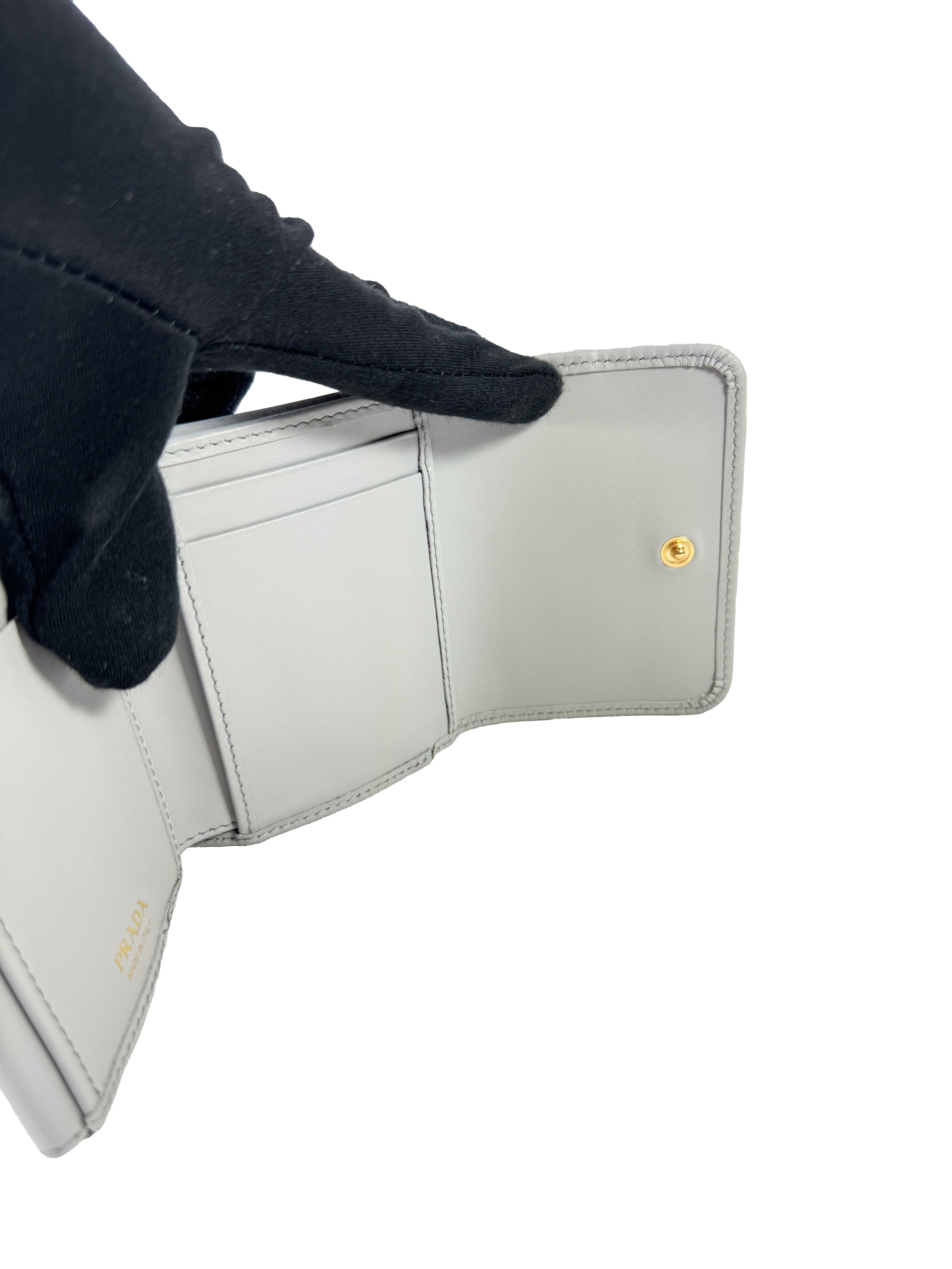 Prada blue/gray small leather tab wallet NEW