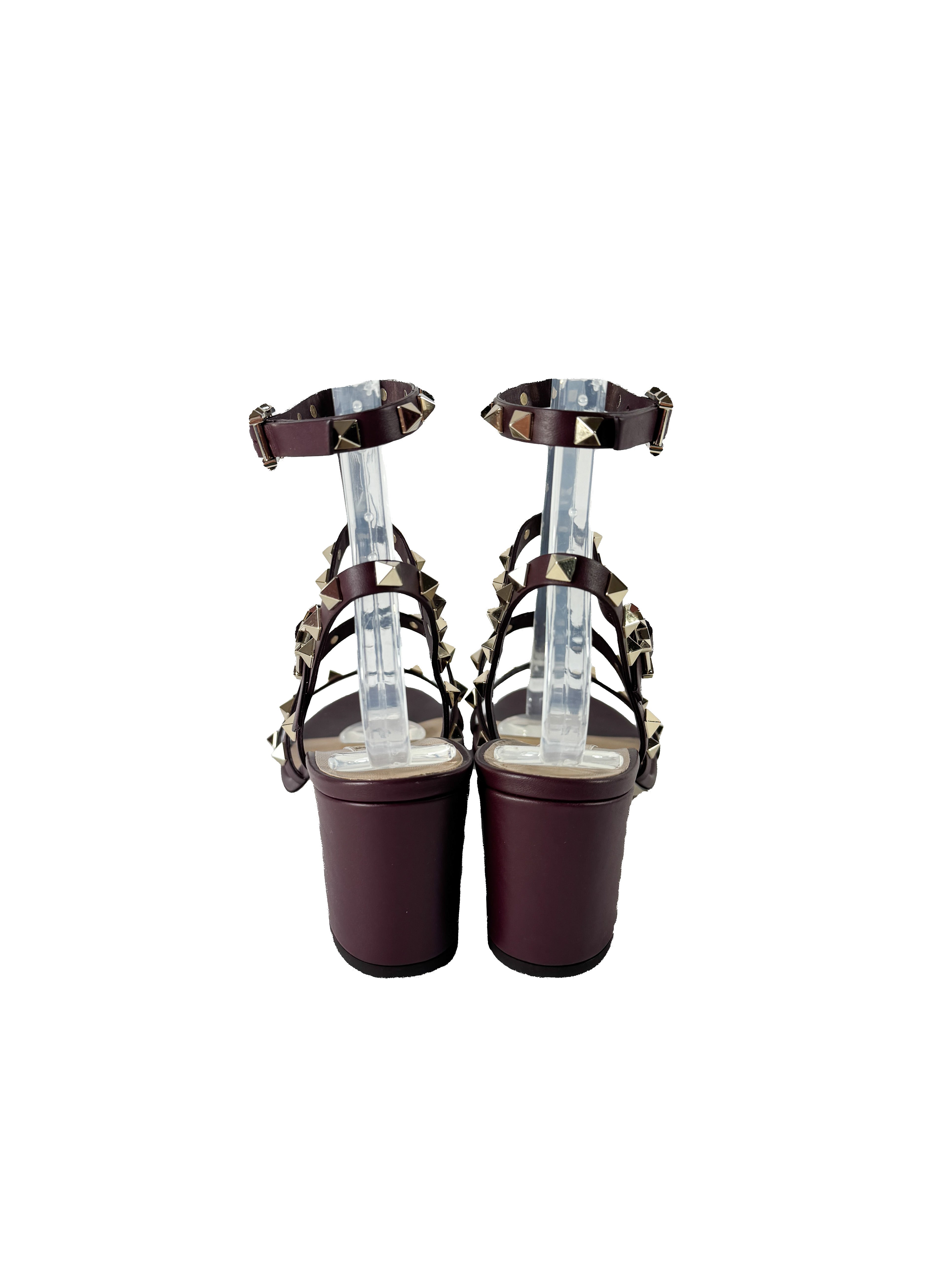 Valentino Garavani burgundy rockstud leather ankle strap 60MM sandal size 38.5 BOX