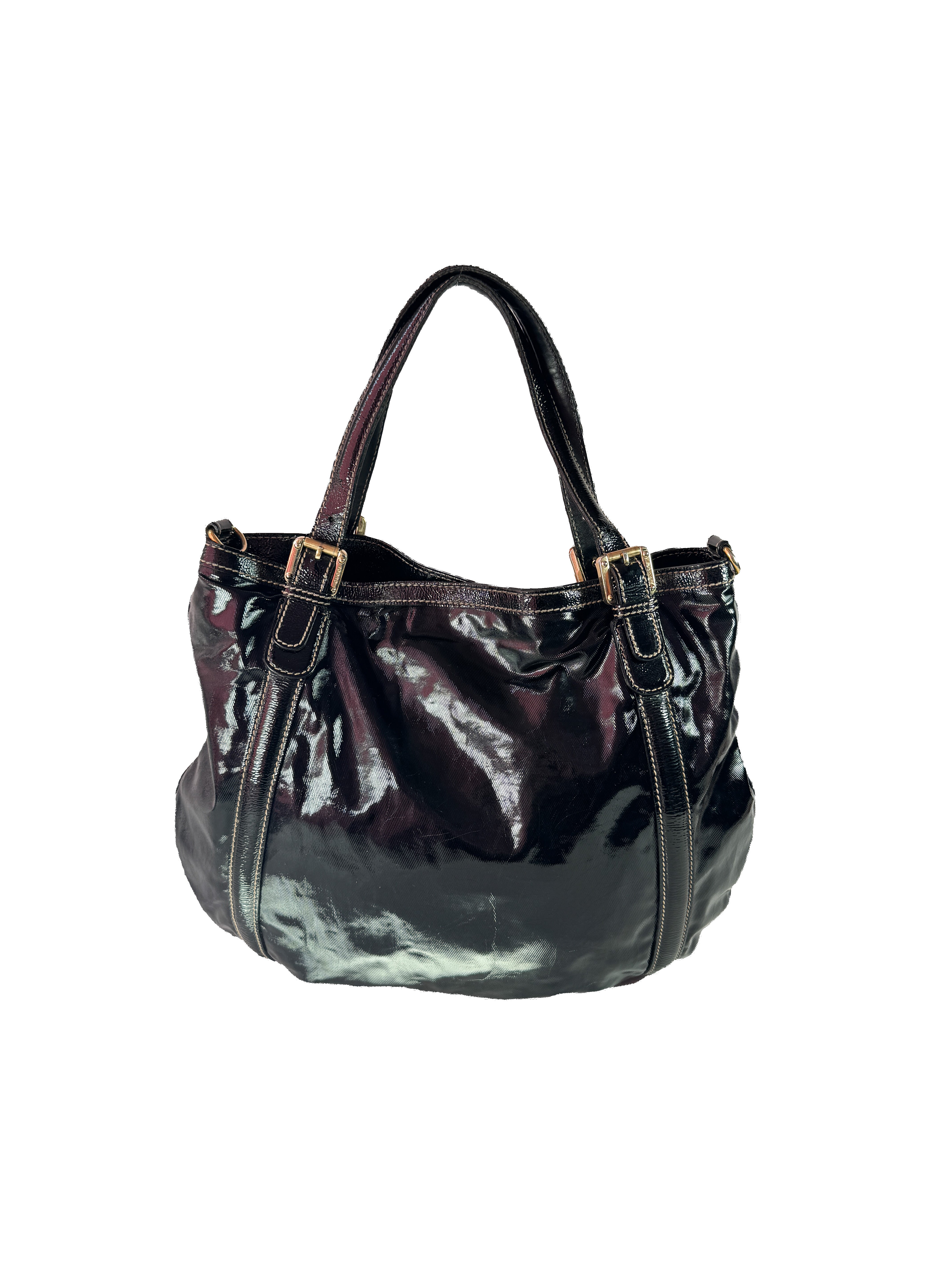 Gucci black Web Britt patent leather tote 162886 492783 *as is*