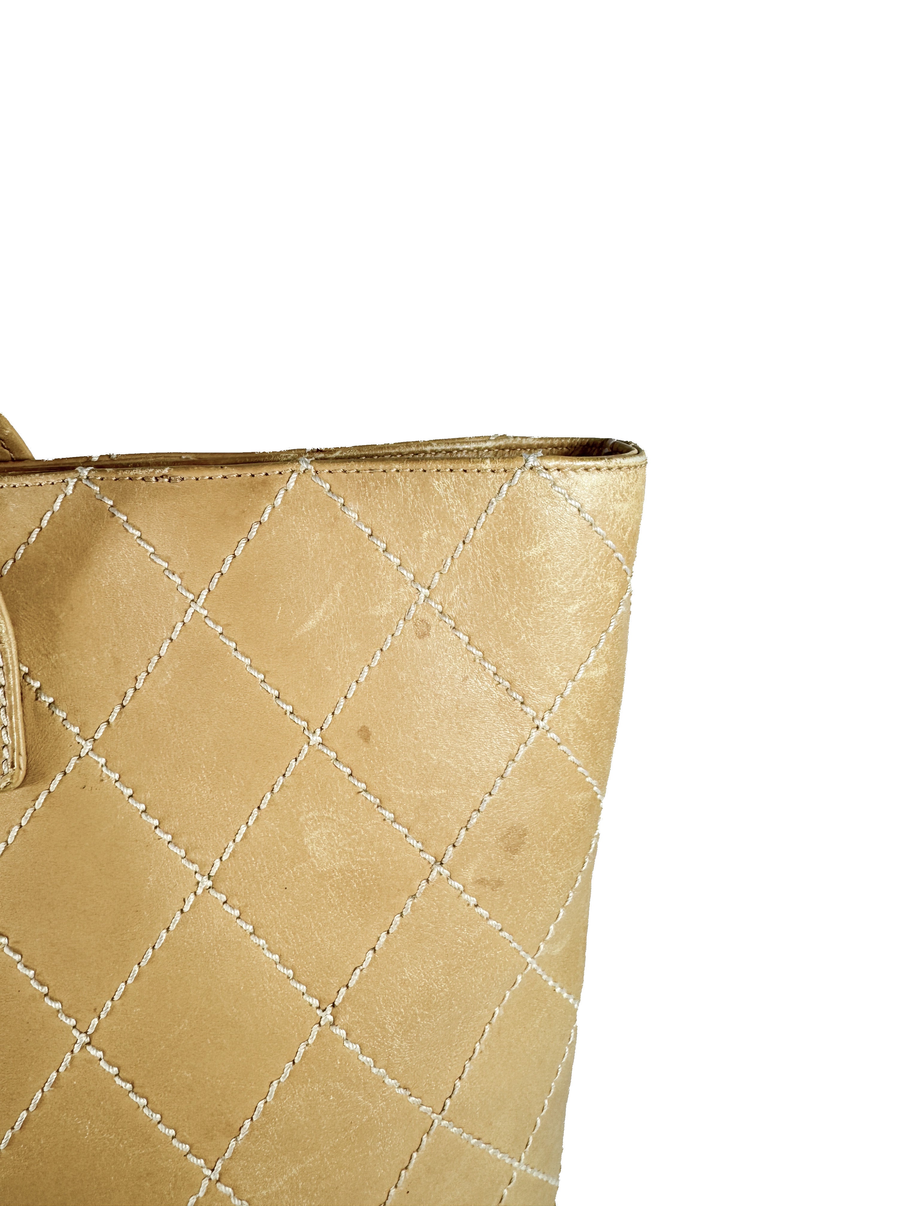 Chanel brown leather wild stitch Surpique Tote Beige 7531480