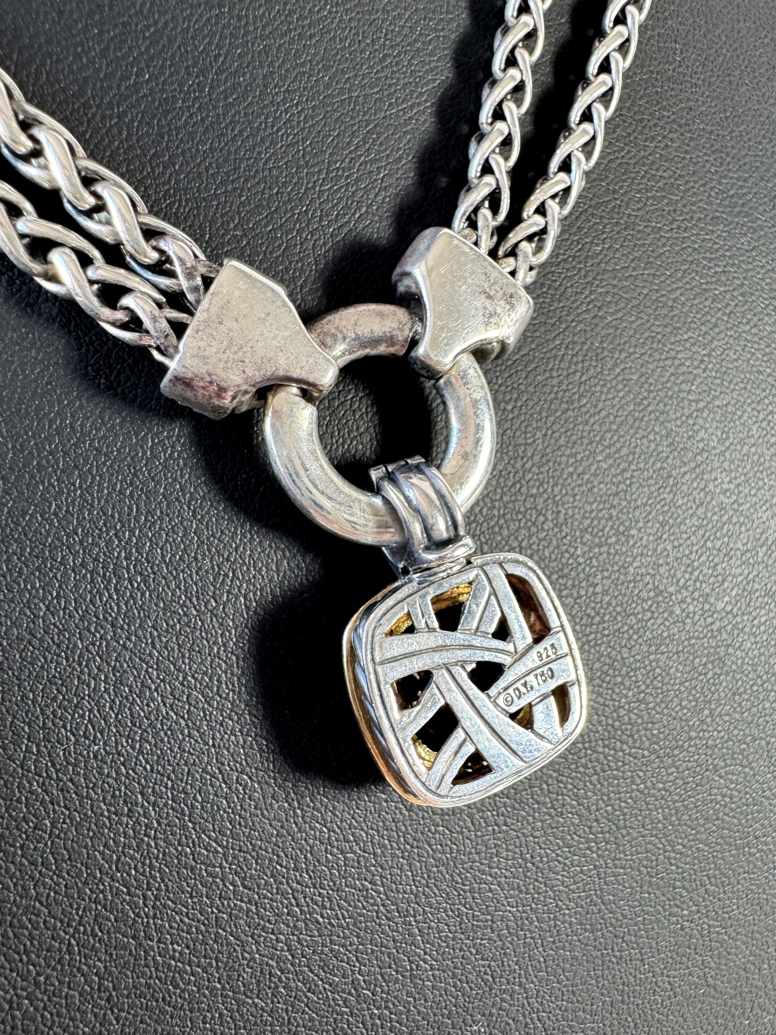 David Yurman sterling silver 18k gold garnet & diamonds Albion pendant necklace