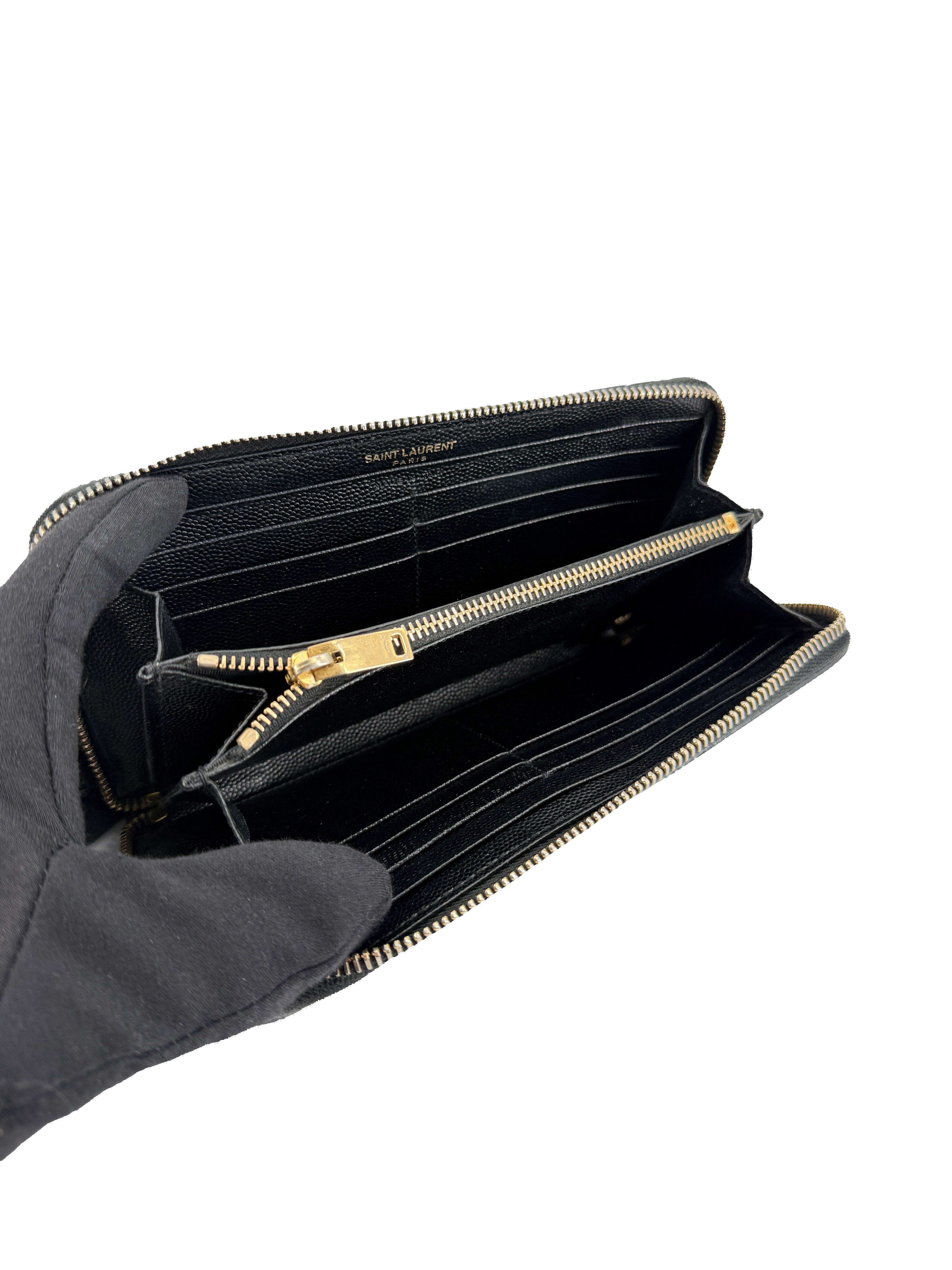 Saint Laurent black star motif leather zip around wallet HPP447985076