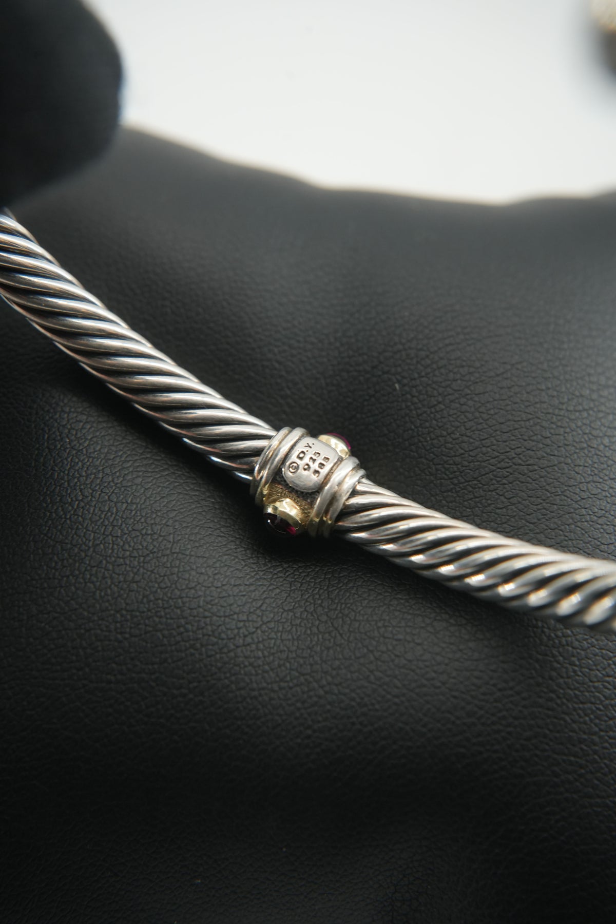 David Yurman sterling silver, yellow gold, tourmaline single station Renaissance bracelet