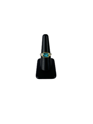 David Yurman sterling silver, 14K gold, blue topaz Noblesse ring