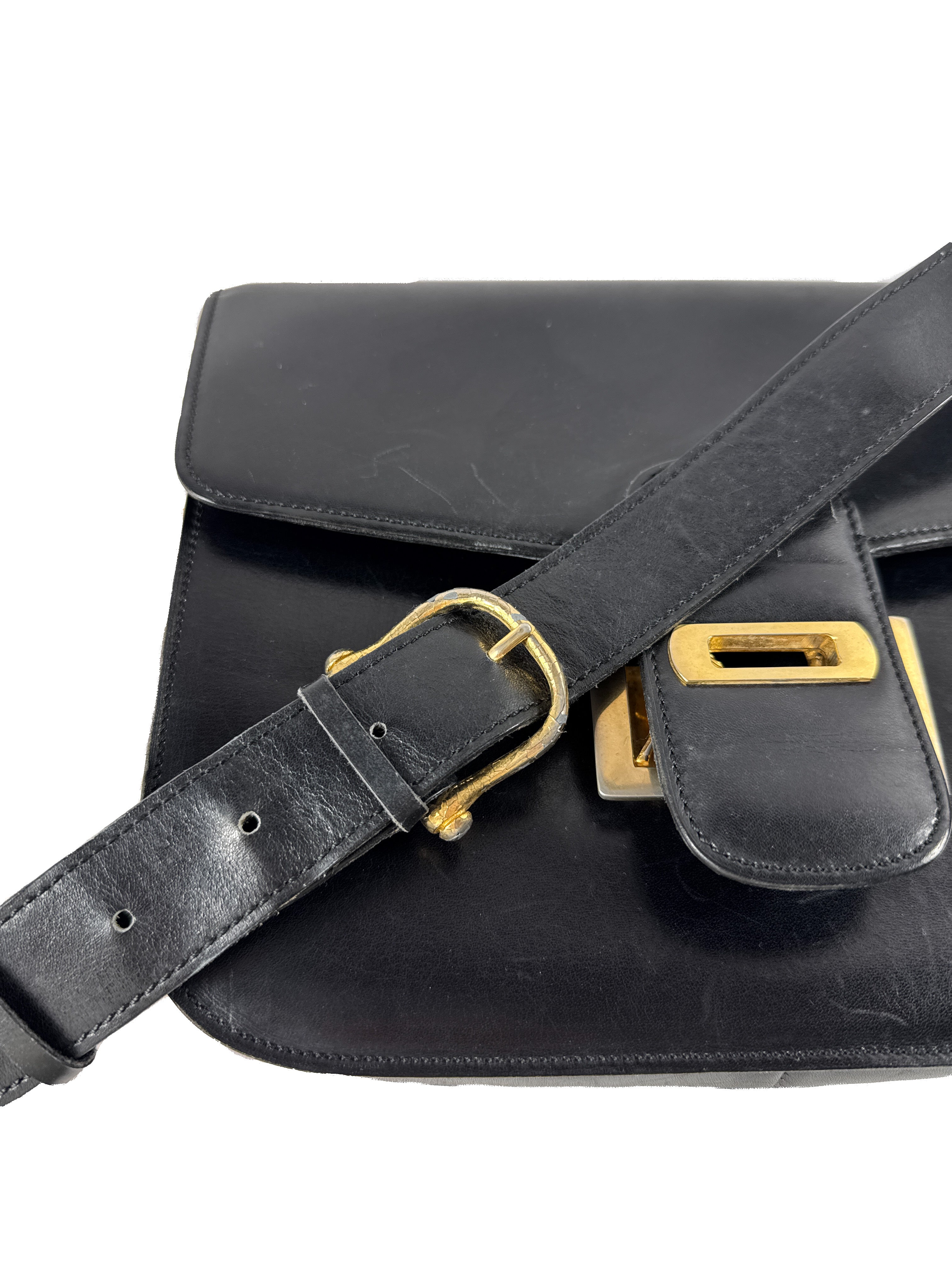 Celine black vintage 1970s carriage shoulder bag