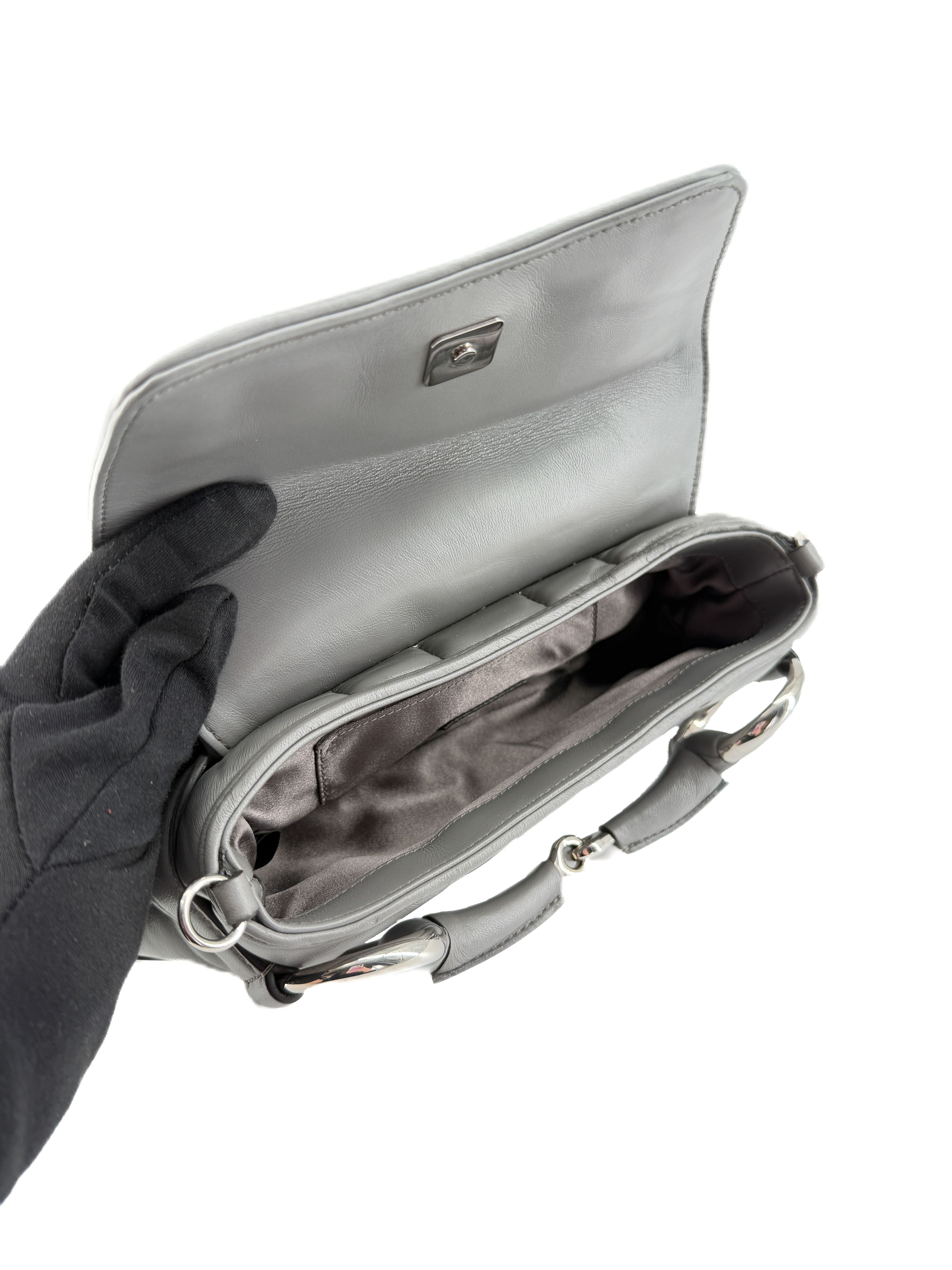 Gucci gray leather small Horsebit chain shoulder bag 764339 520981