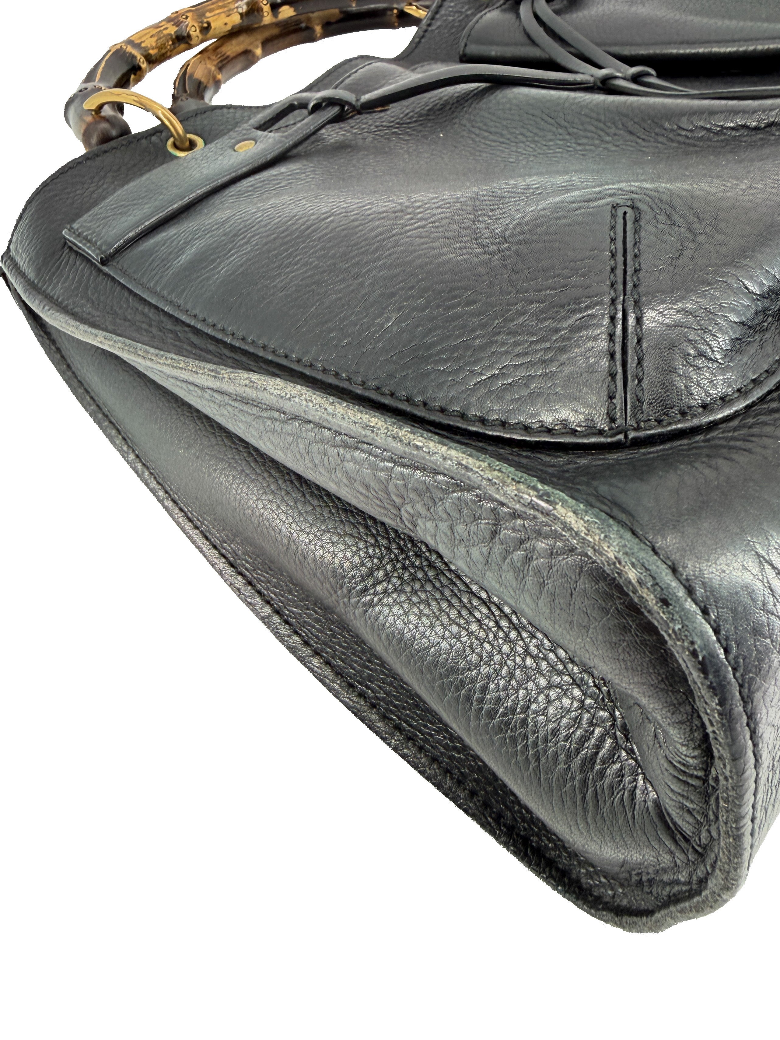 Gucci black leather Bamboo handle bag 109138 002058