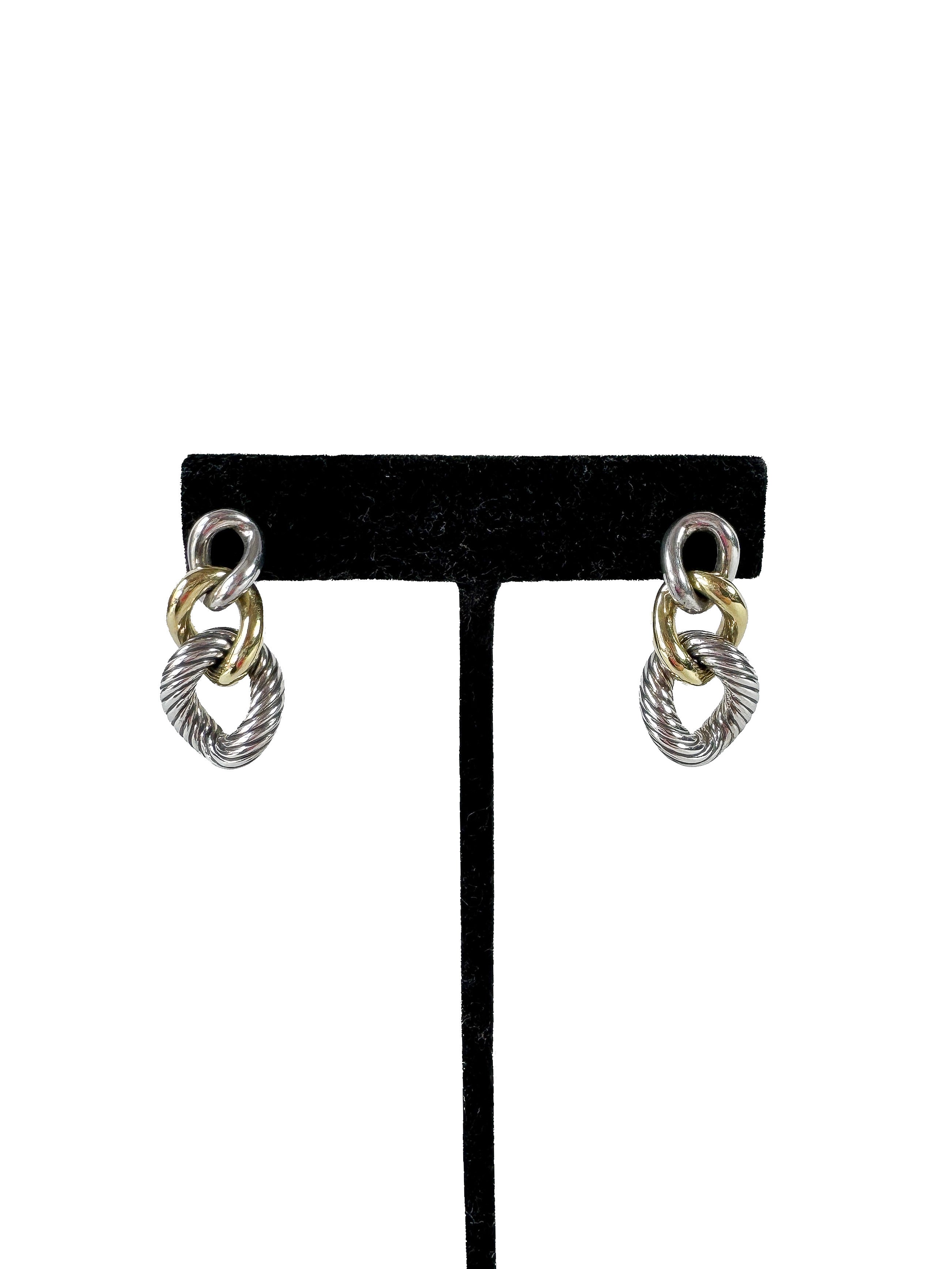 David Yurman Belmont Curb Link Drop Earrings in sterling silver and 18k yellow gold