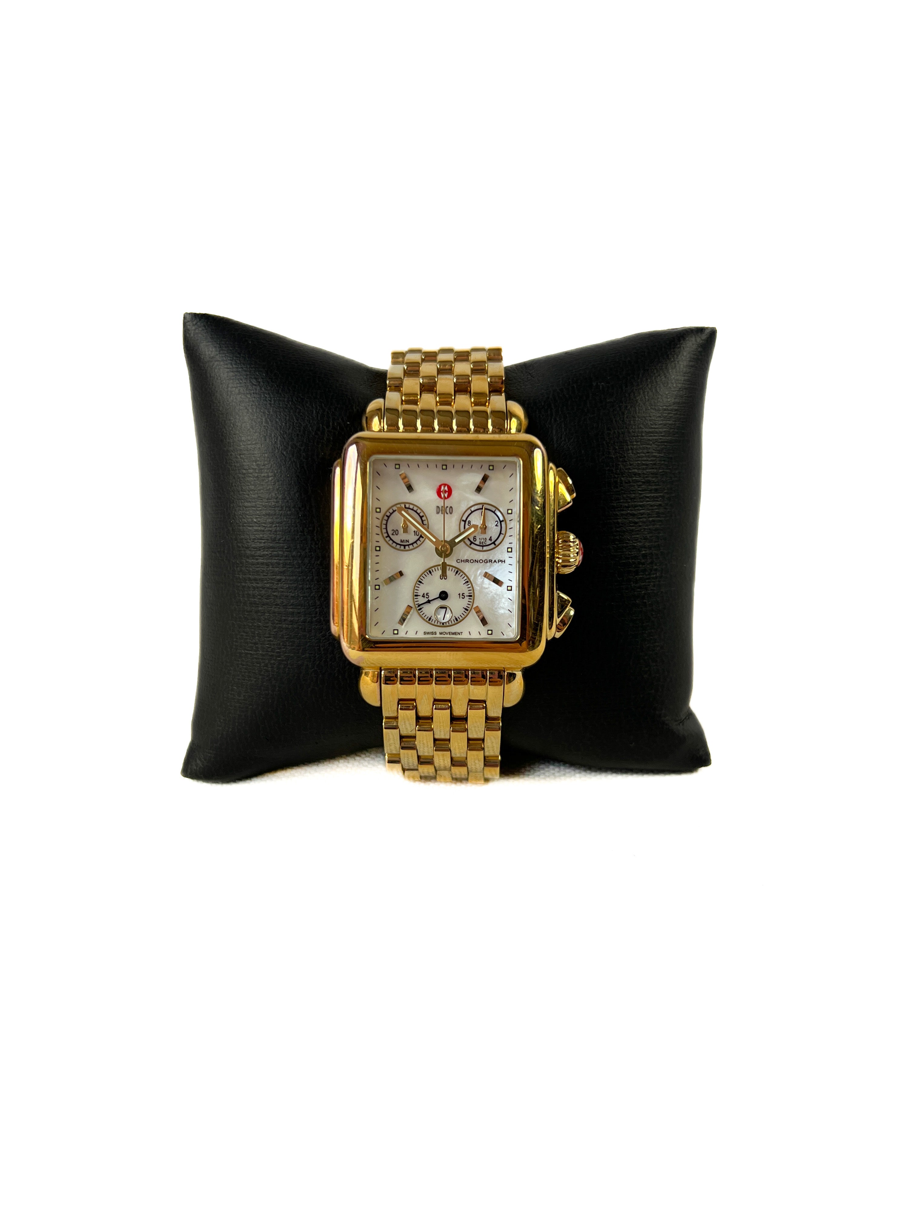 Michele gold tone deco watch NEW BATTERY