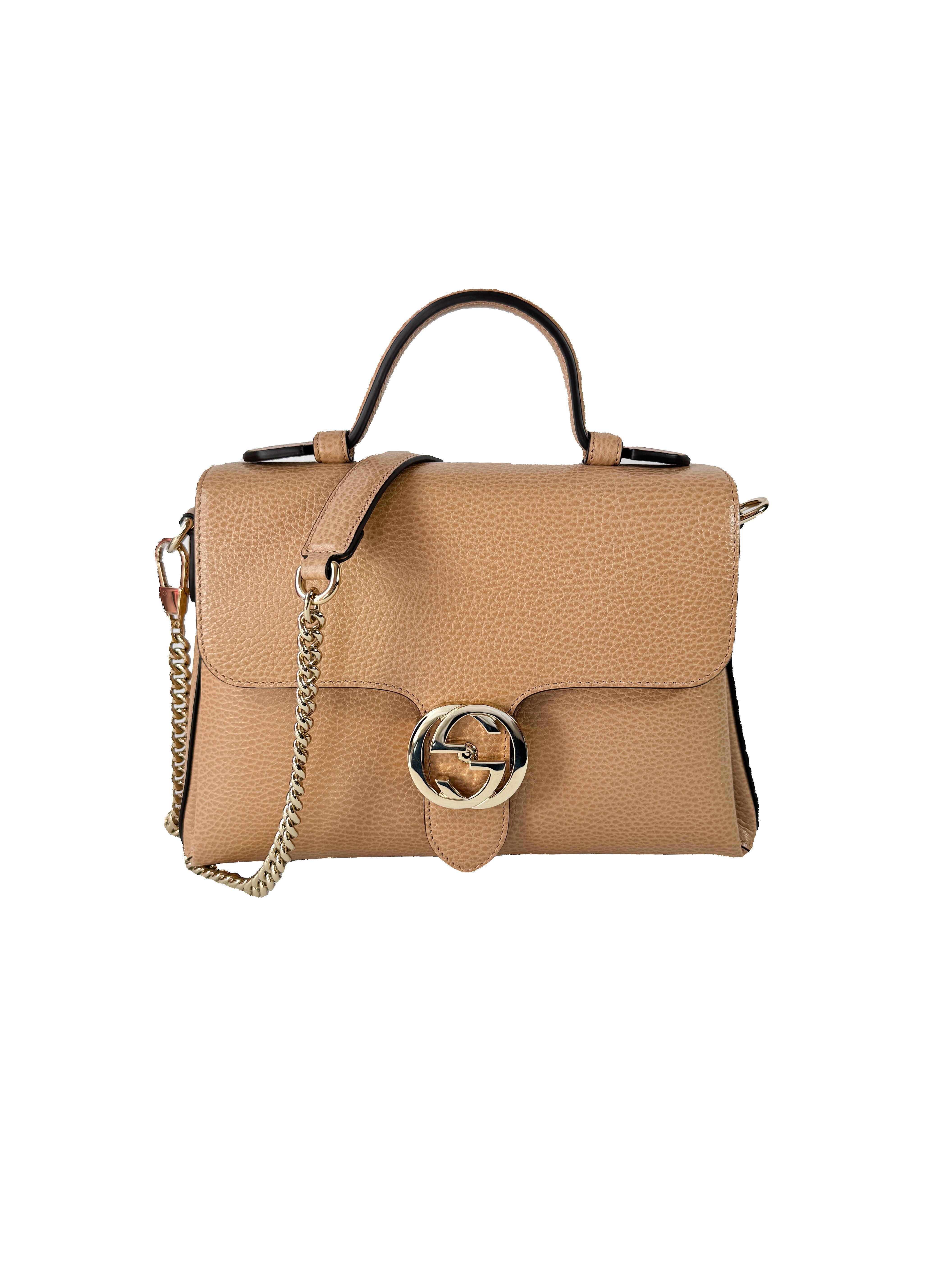 Gucci beige Dollar calfskin interlocking G top handle bag 193075