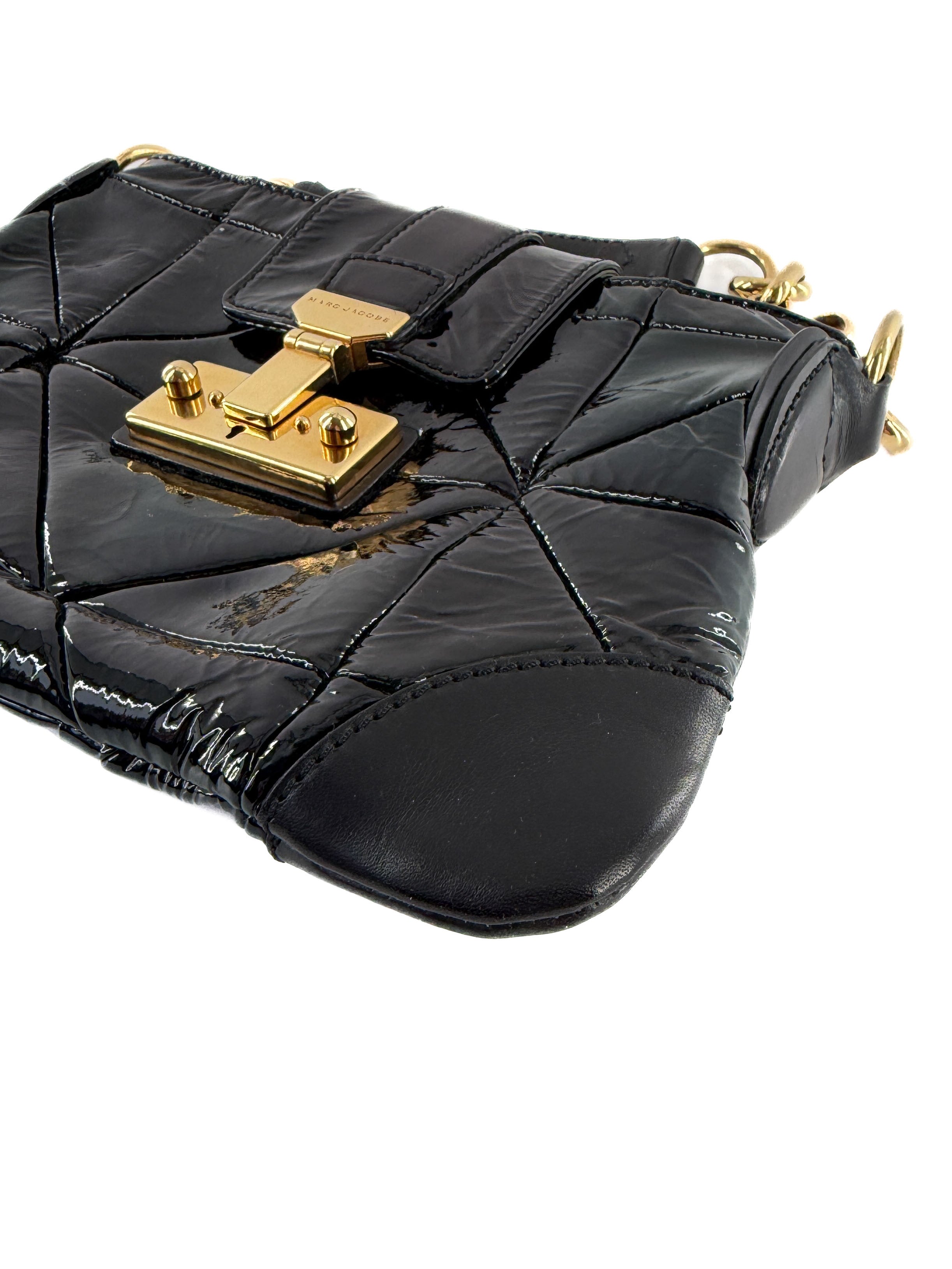 Marc Jacobs black patent leather quilted Mini dual shoulder bag