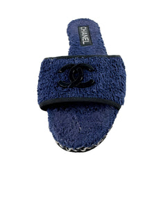 Chanel navy black terry cloth CC slides size 38