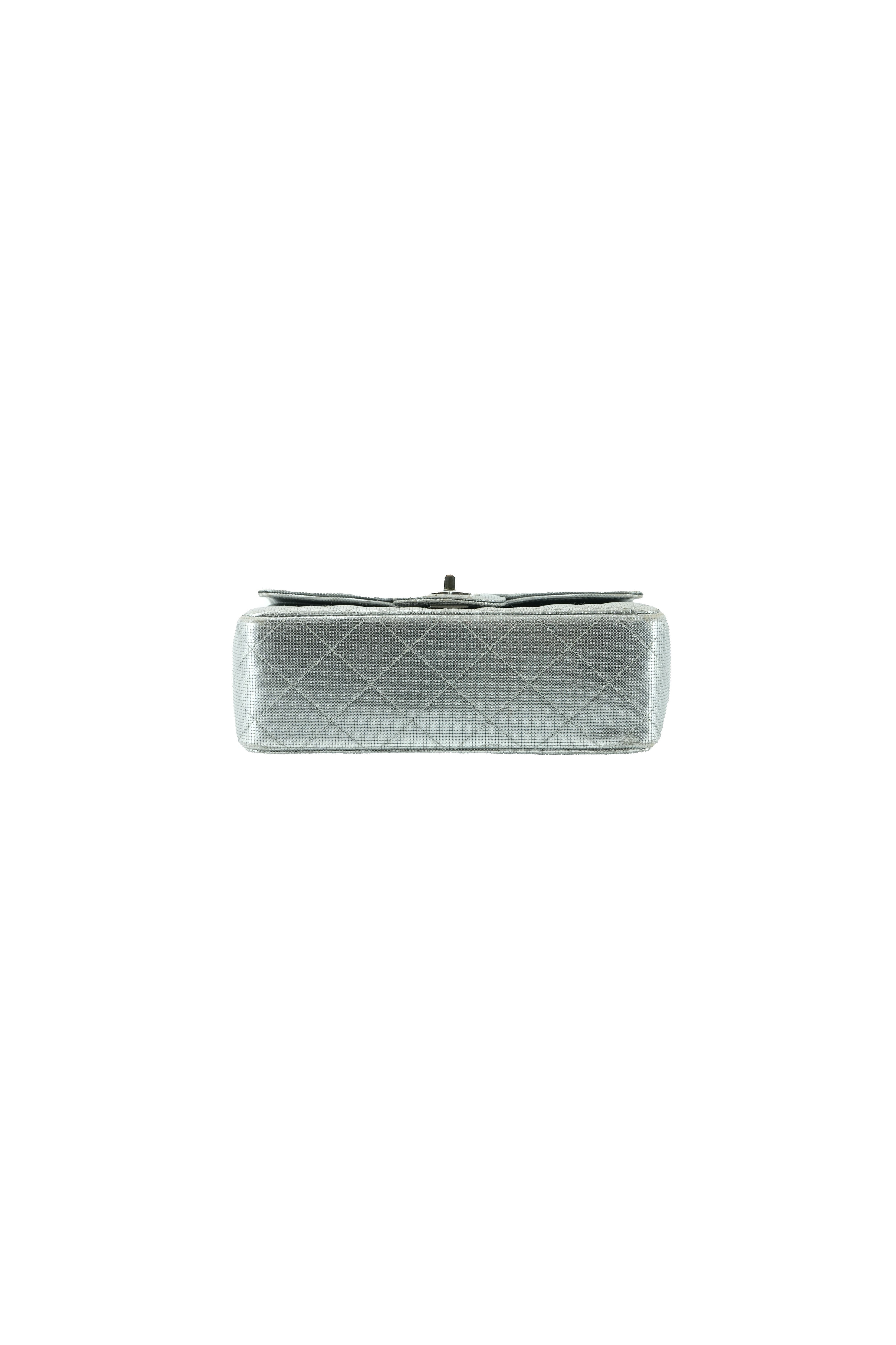 Chanel silver metallic pixel effect mini flap 21996688