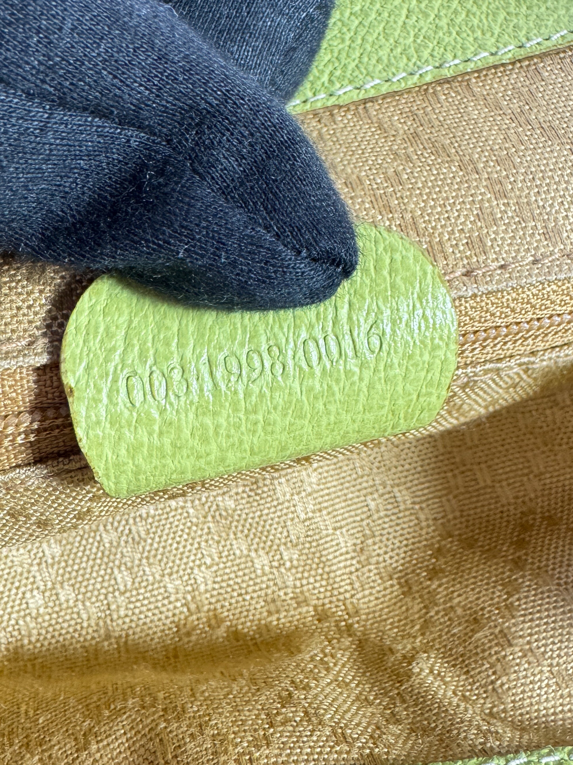 Gucci lime green vintage suede Bamboo large backpack 003-1998-0016