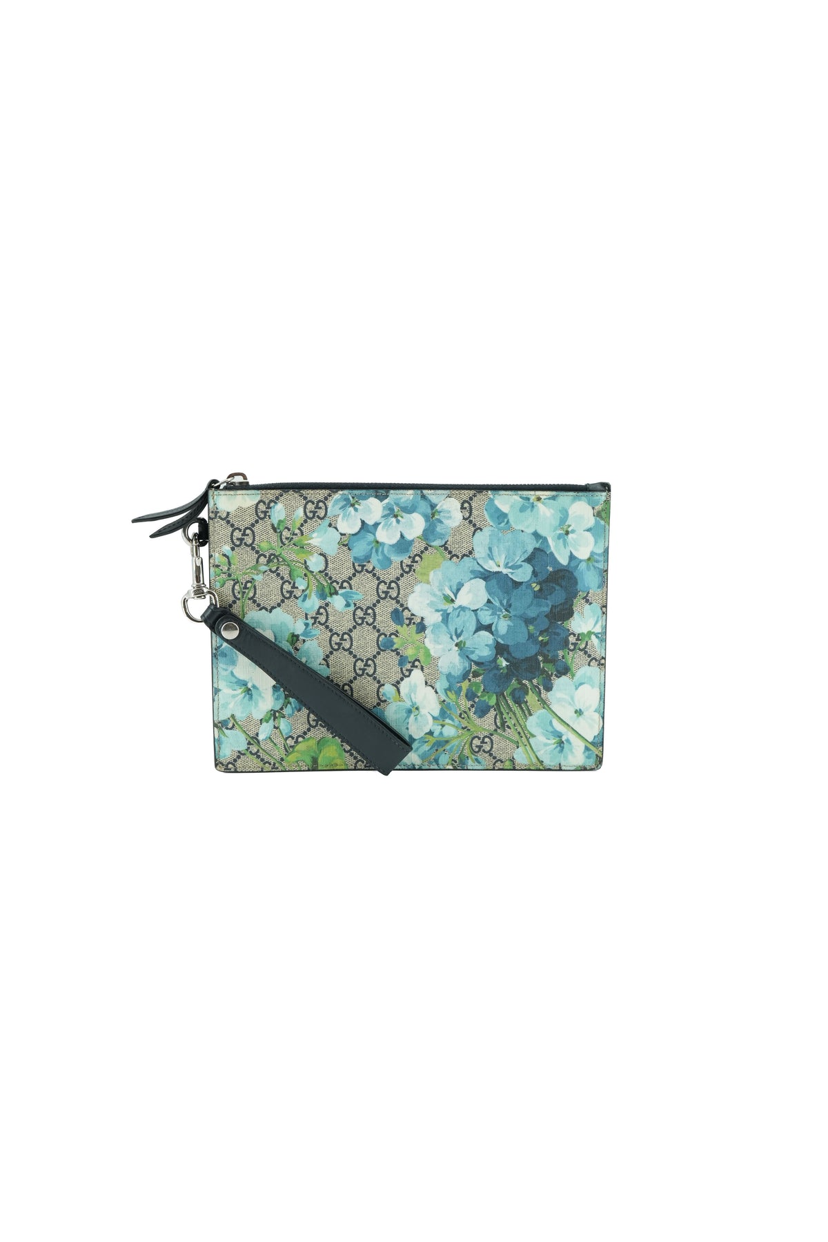 Gucci GG Supreme Blooms blue floral wristlet 546349-1147