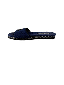 Chanel navy black terry cloth CC slides size 38