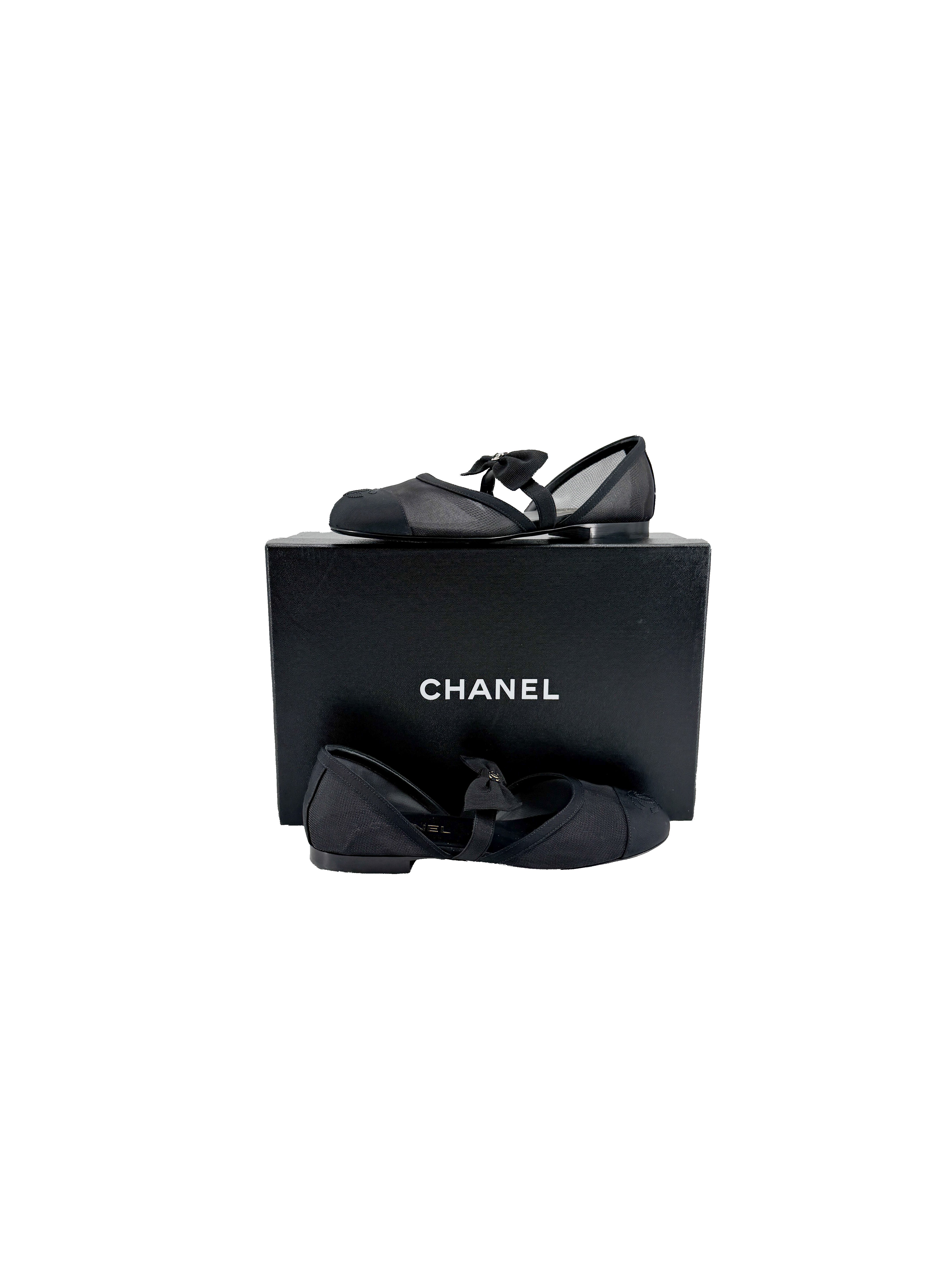 Chanel black mesh Mary Janes size 37.5 BOX