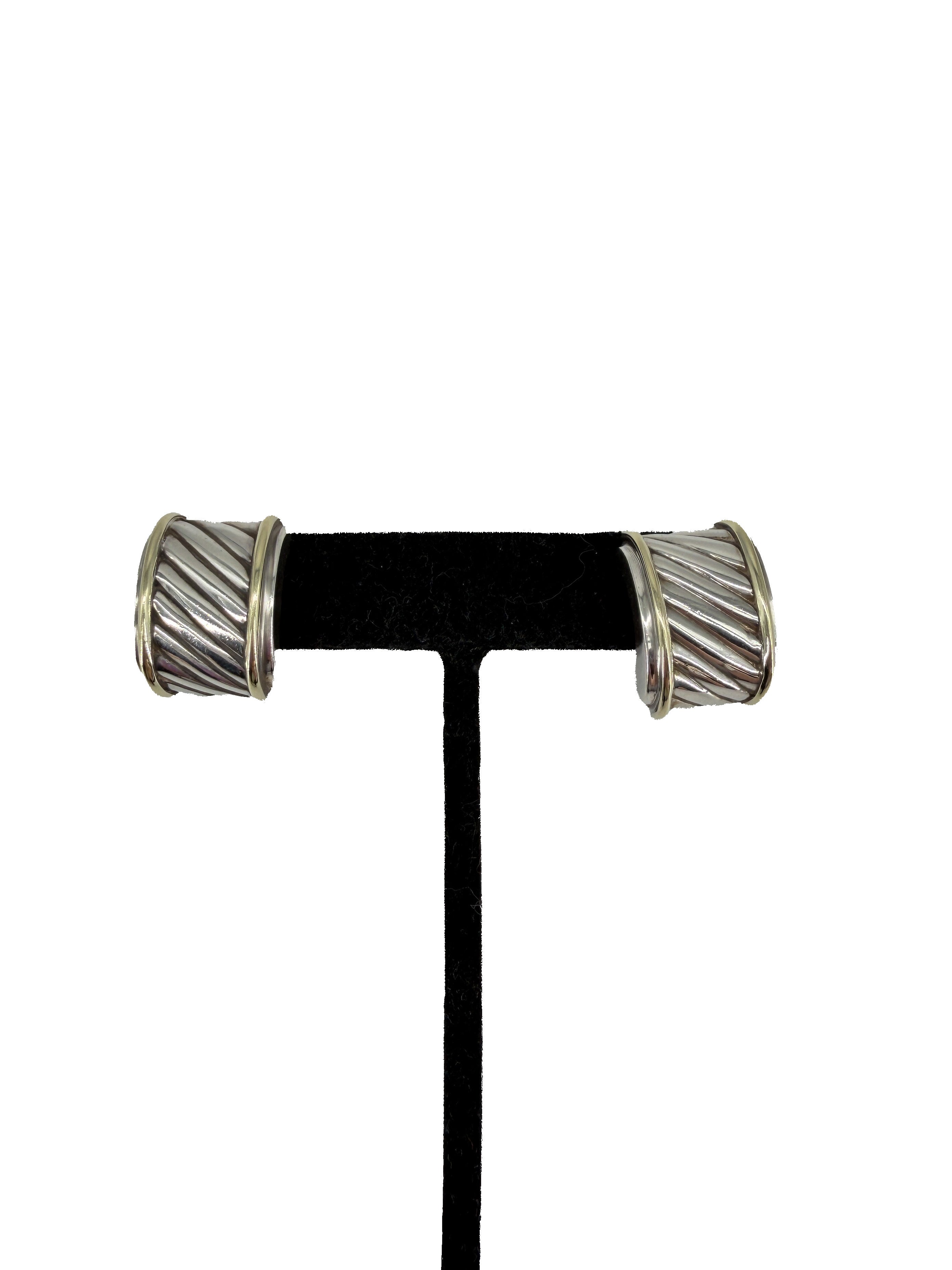 David Yurman sterling silver, yellow gold cigar earrings