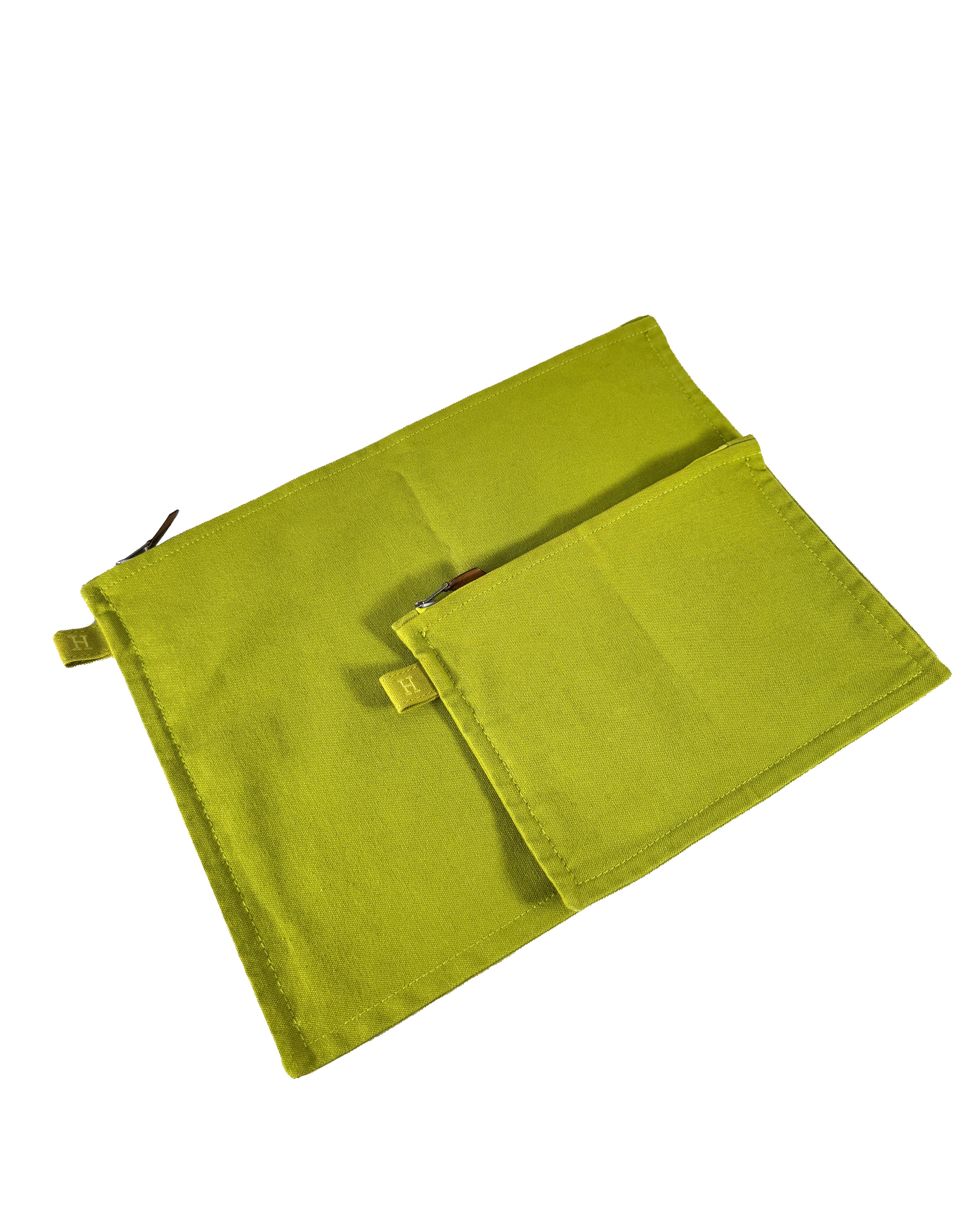 Hermès lime green Bora Bora travel pouch set