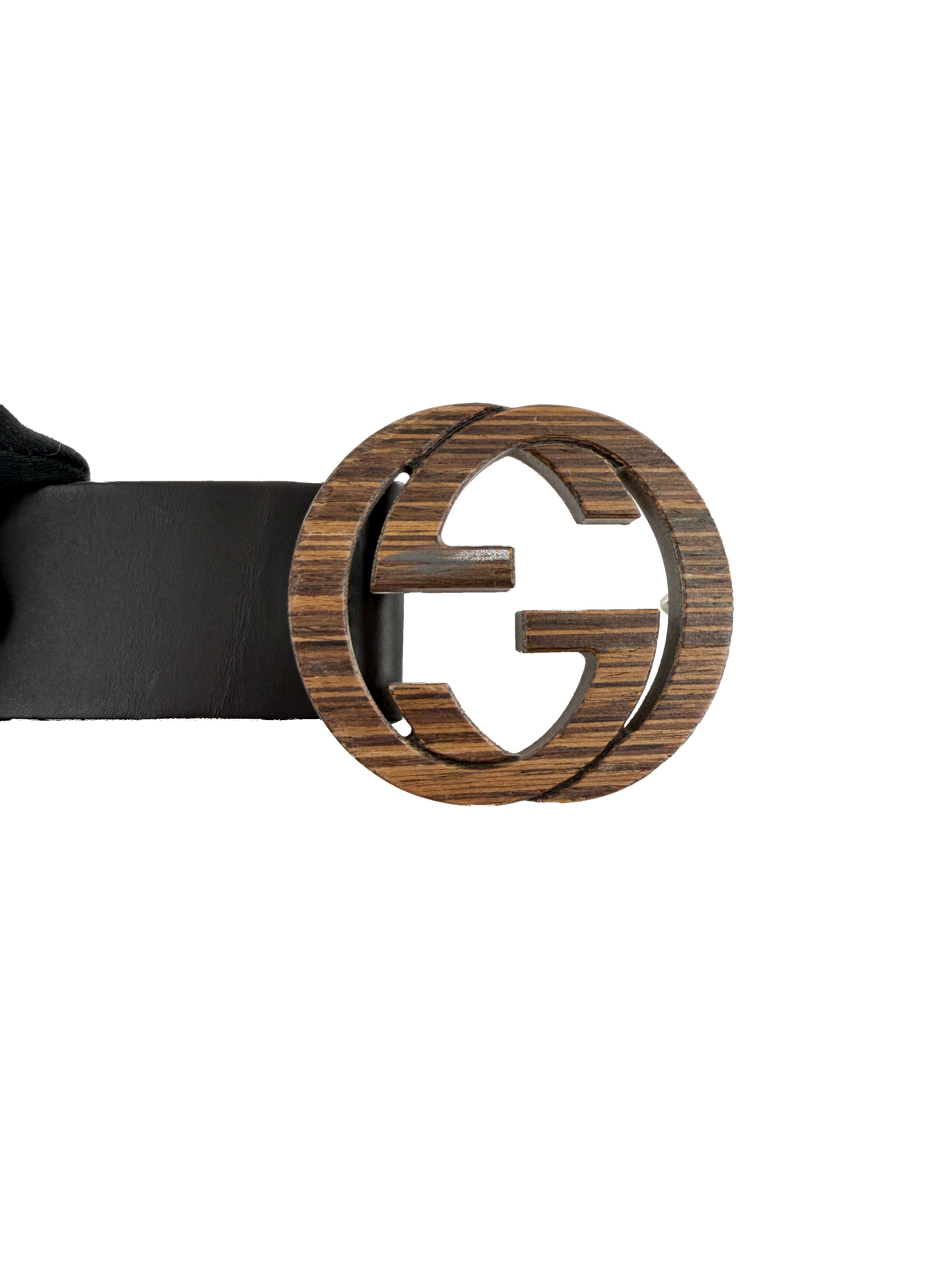 Gucci brown wood GG belt size 100 525040
