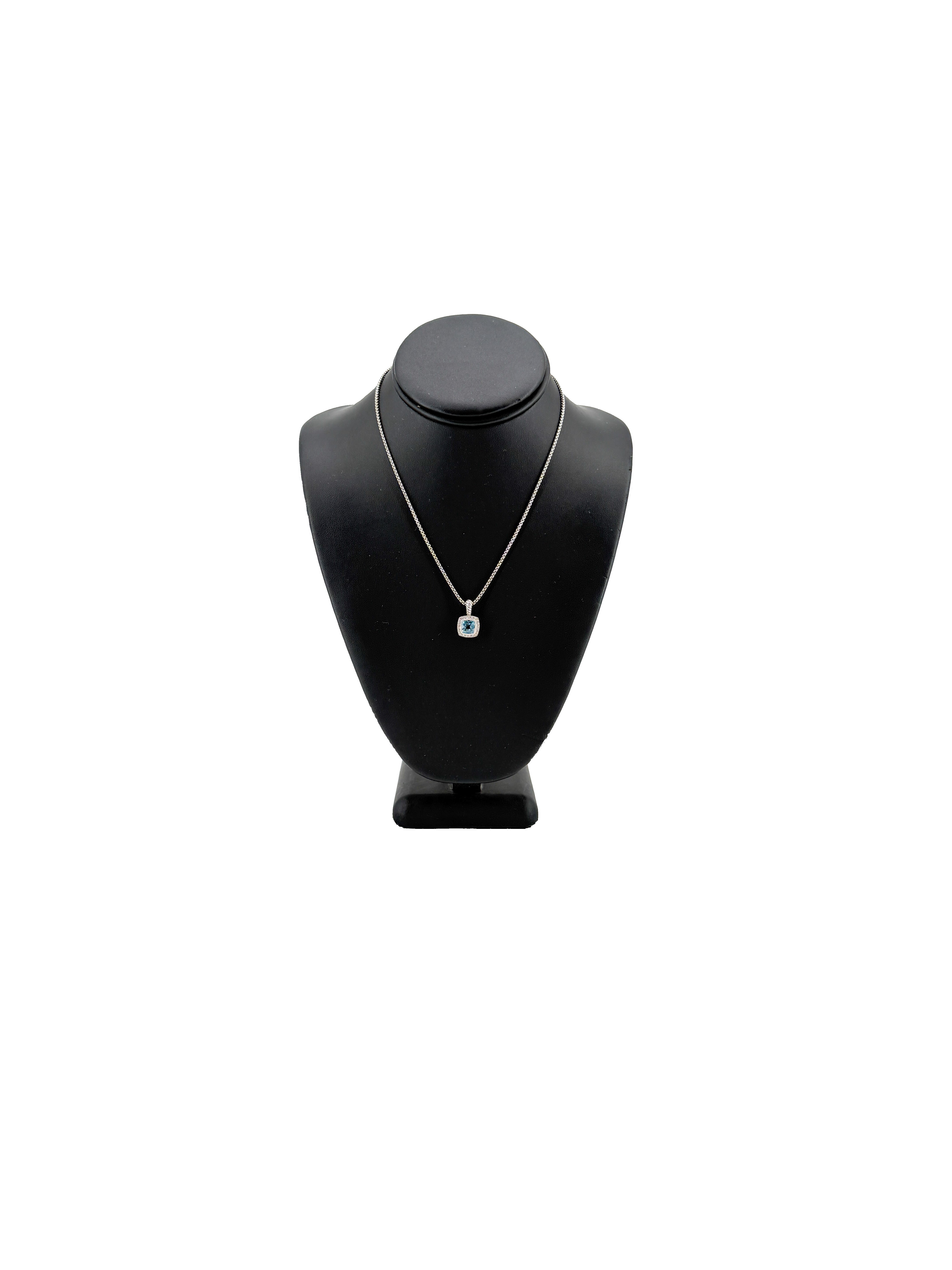 David Yurman sterling silver, blue topaz, diamonds Petite Albion necklace