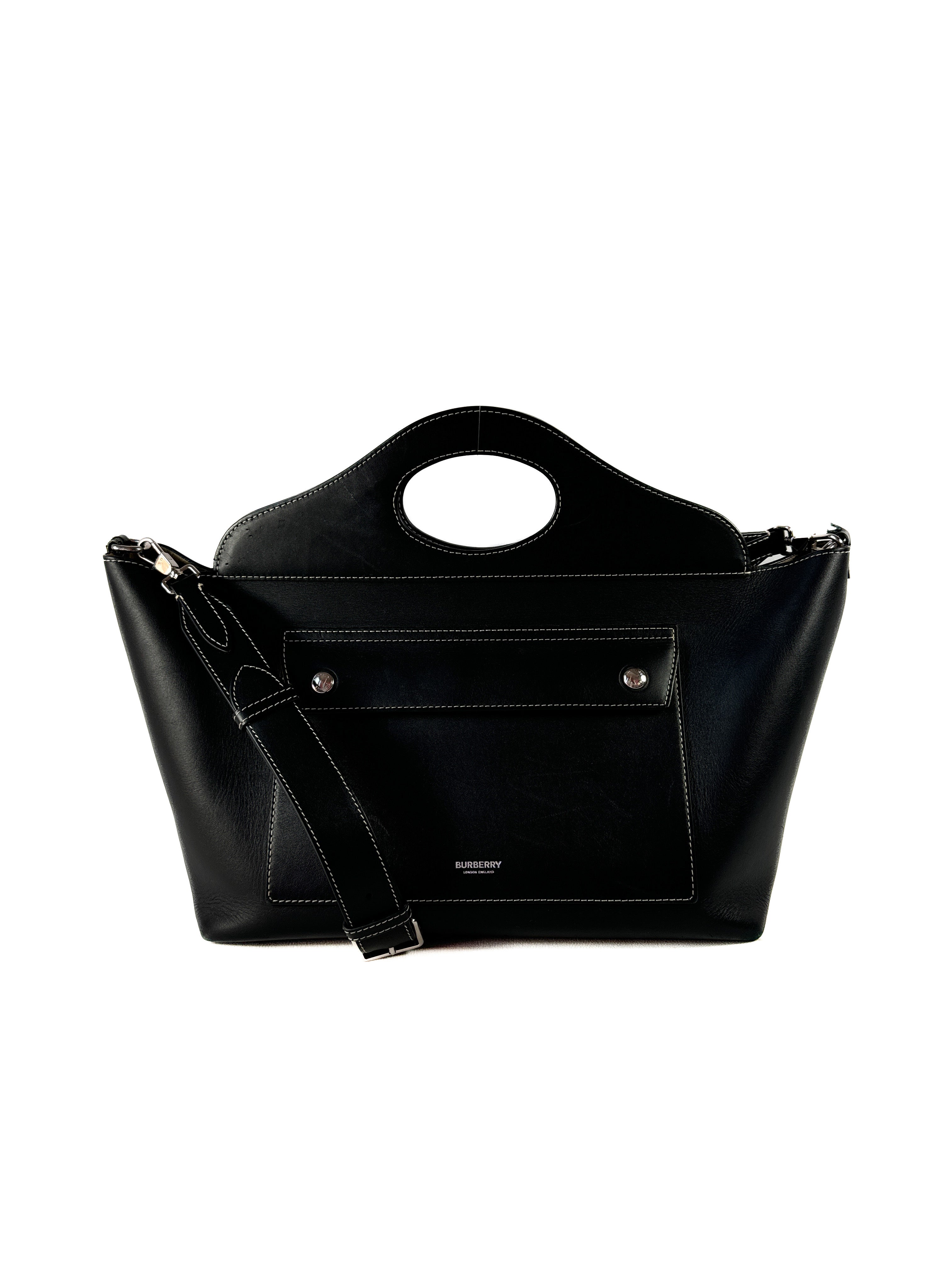 Burberry black small leather soft pocket tote **as is**