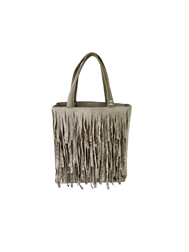 Chanel gray suede fringe mini tote 6212155