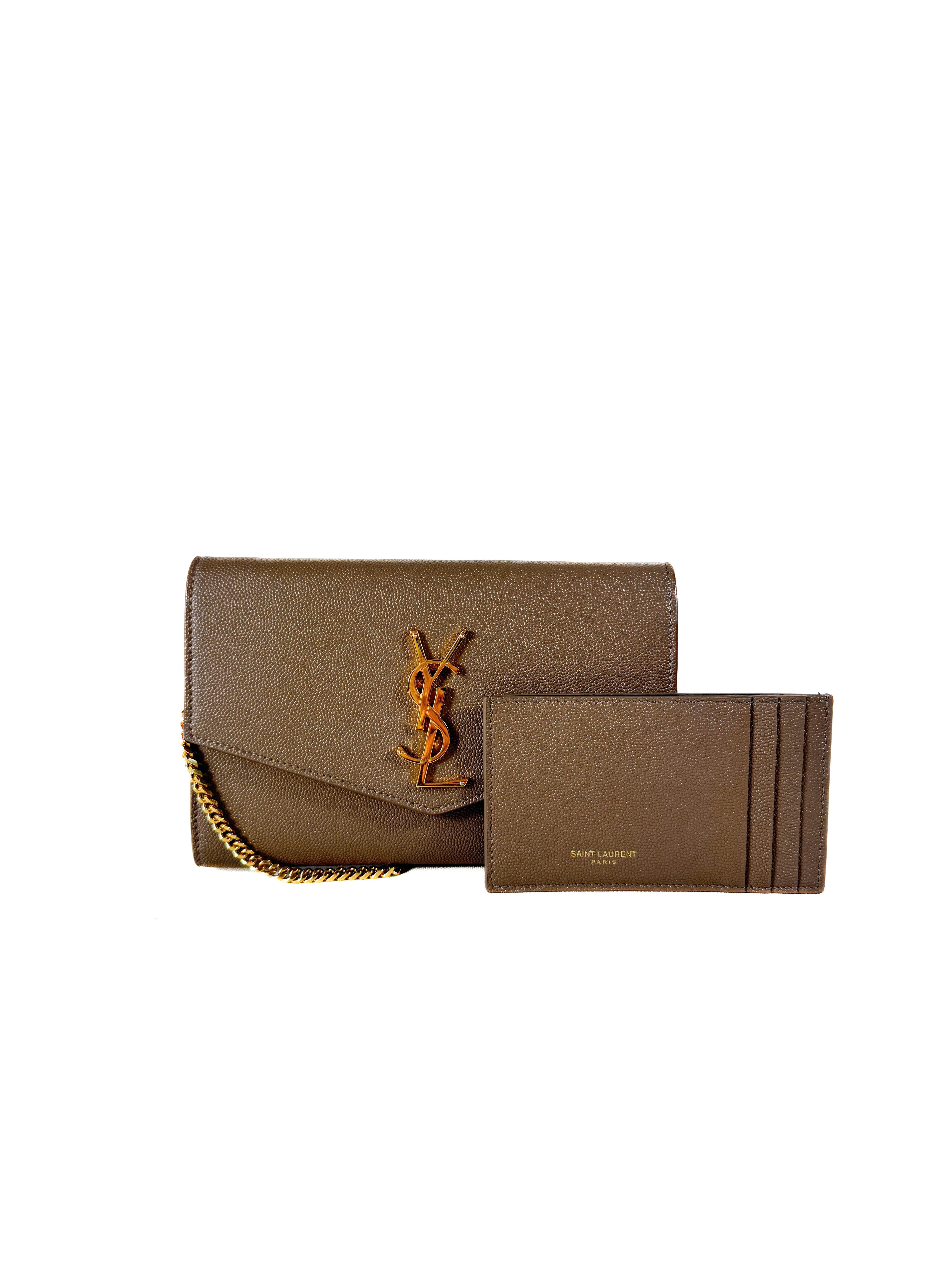 Saint Laurent taupe uptown chain wallet GNC607788 0722
