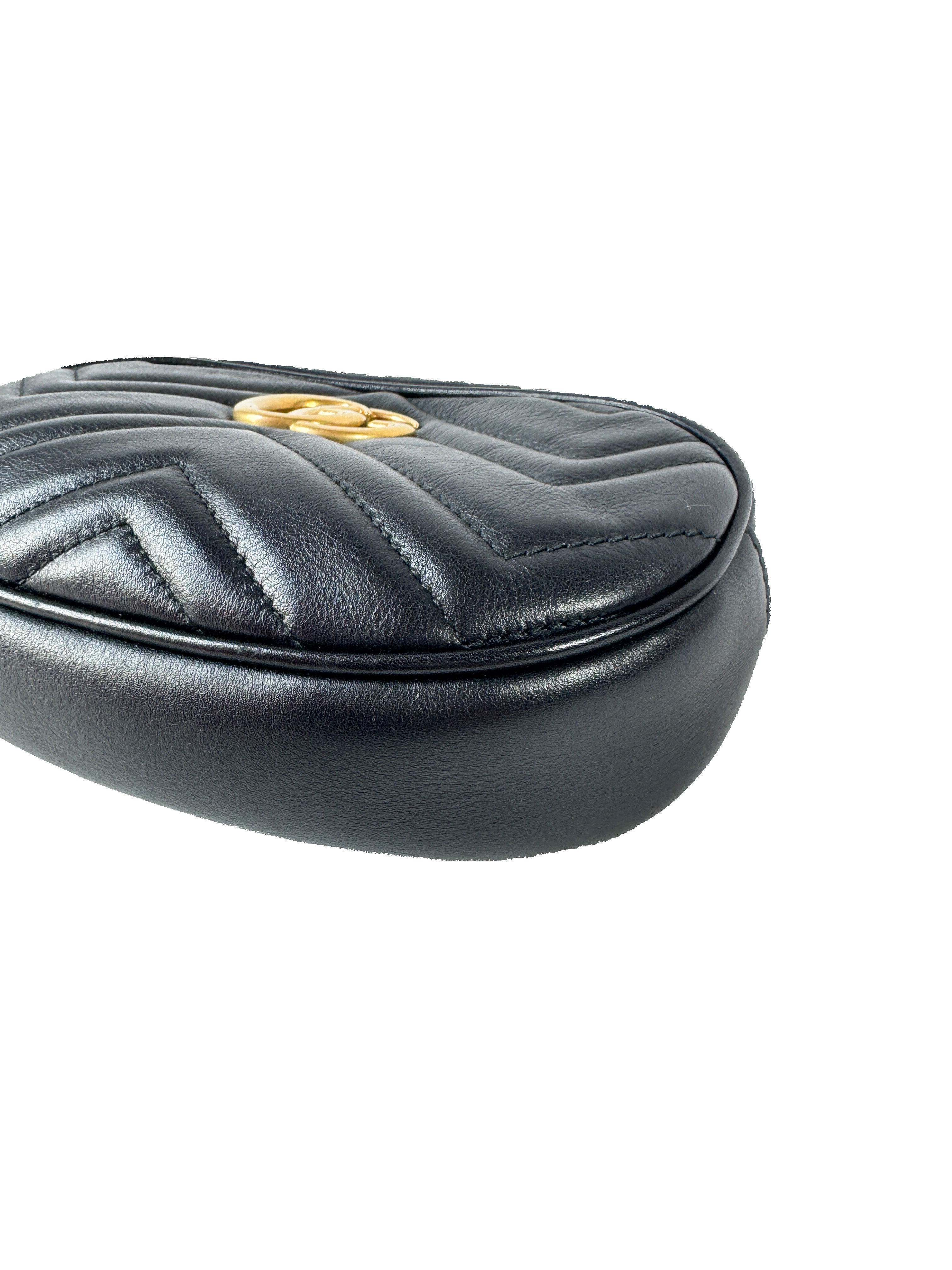 Gucci Calfskin Matelasse GG Marmont Belt Bag 85 34 Black  476434 493075