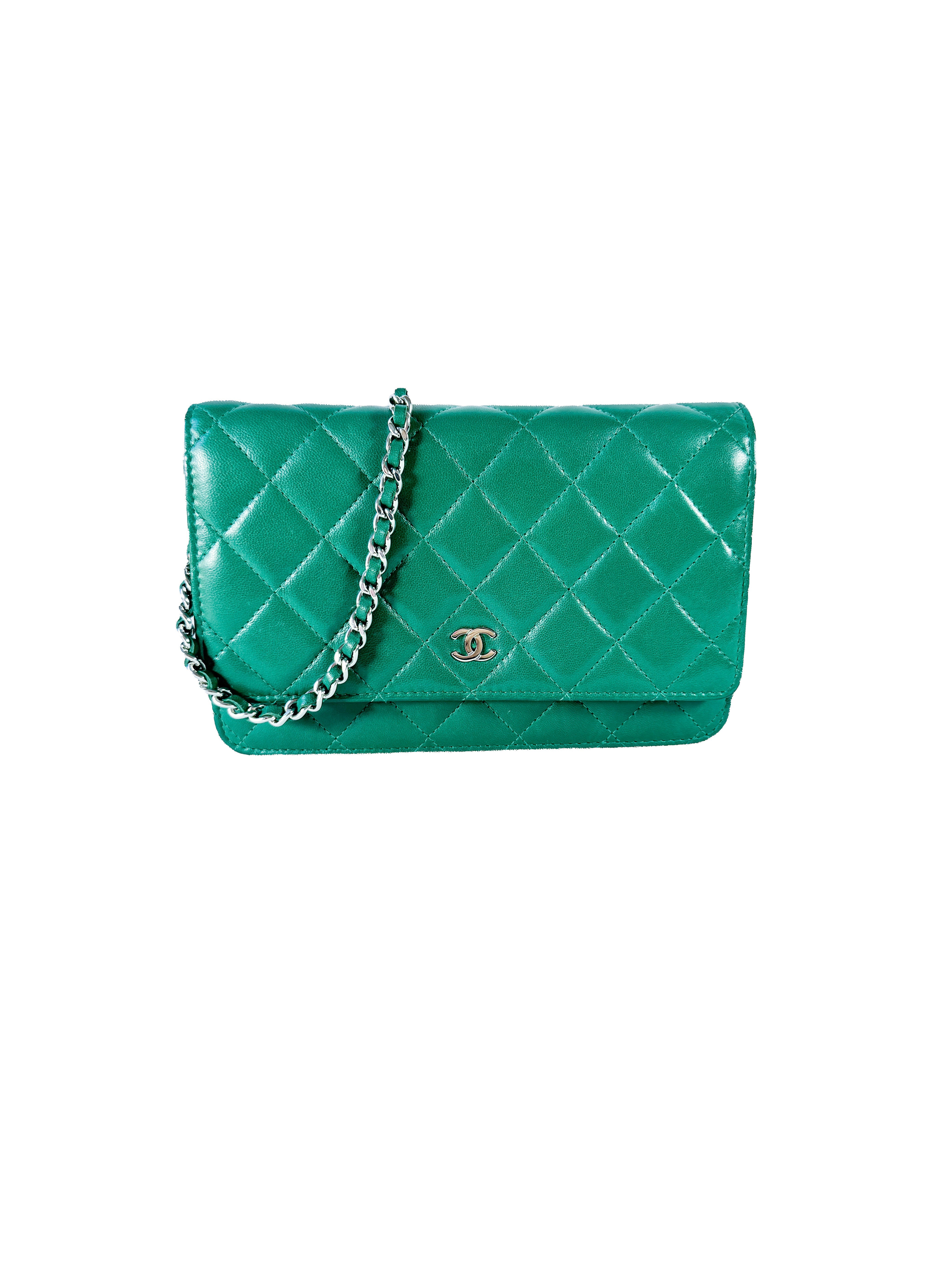 Chanel emerald green leather wallet on chain 25684891