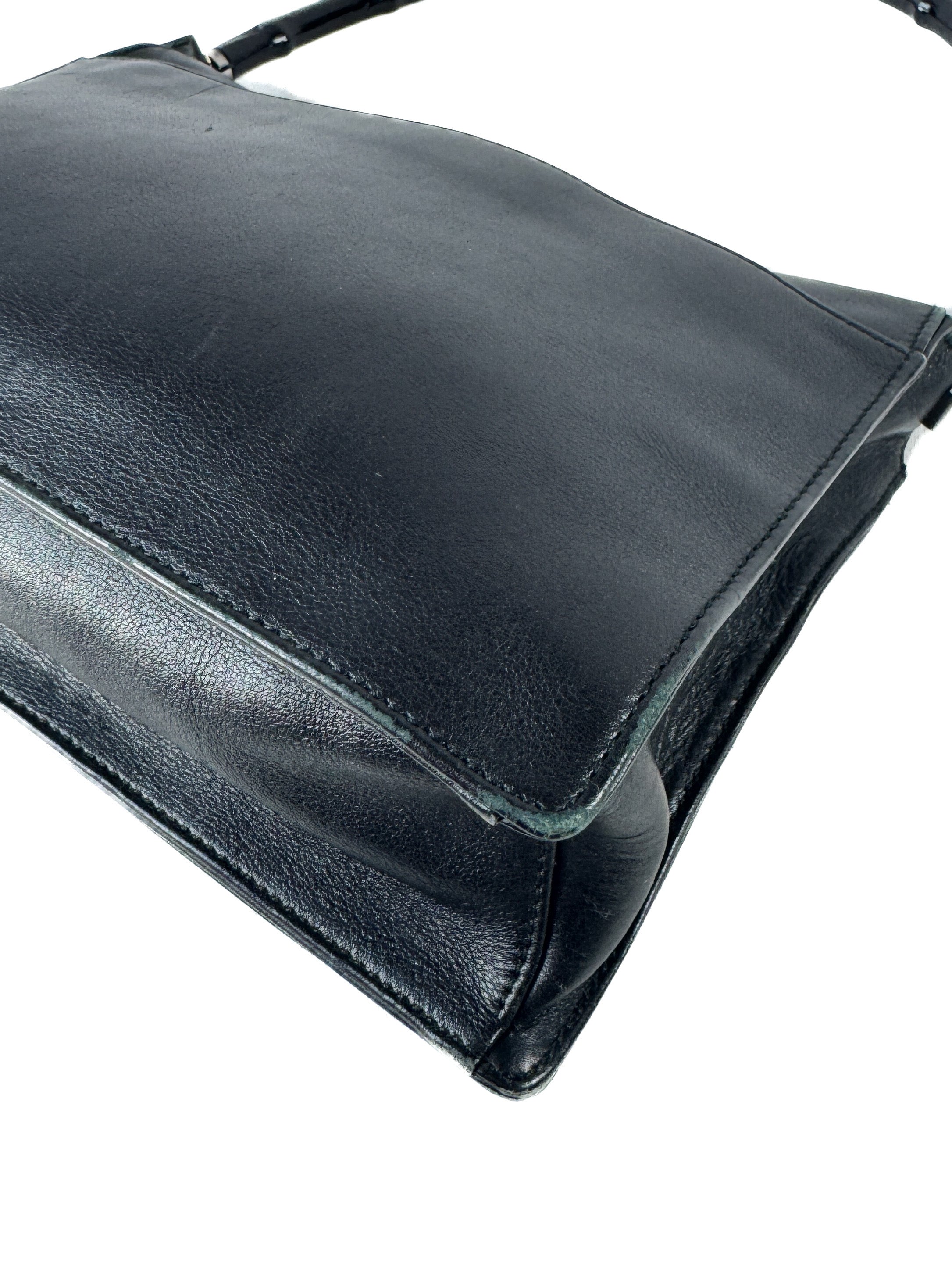 Gucci black leather bamboo handle bag 001-3239 001992