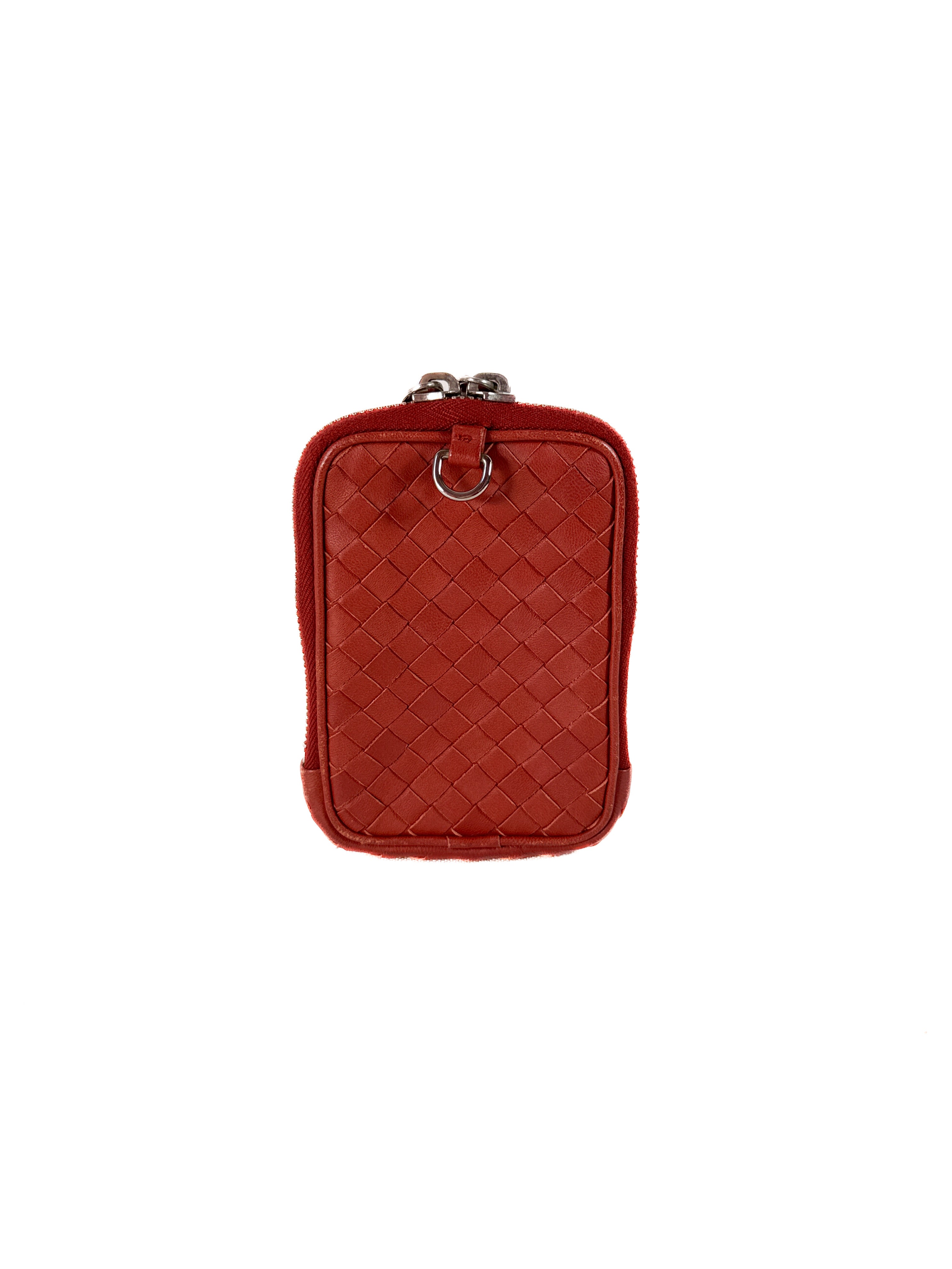 Bottega Veneta red intrecciato leather nano zip tech case lanyard 2175