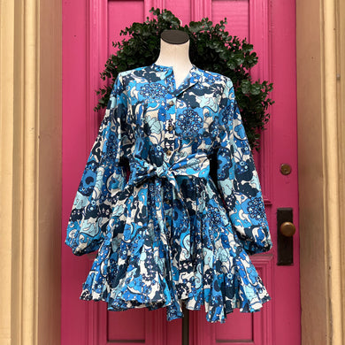 Rhode blue print long sleeve dress size S NWT