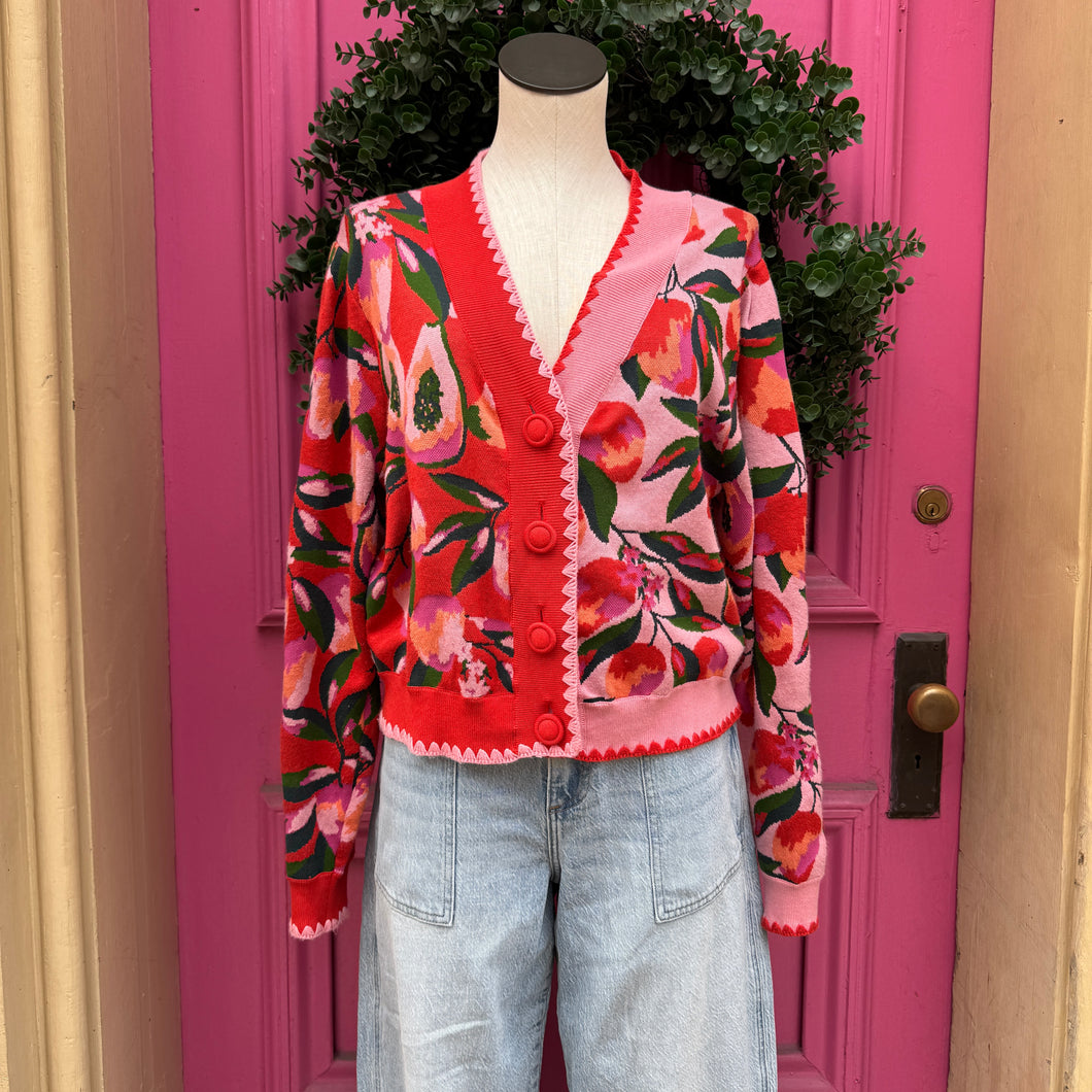 FARM RIO pink red Papaya cardigan size L