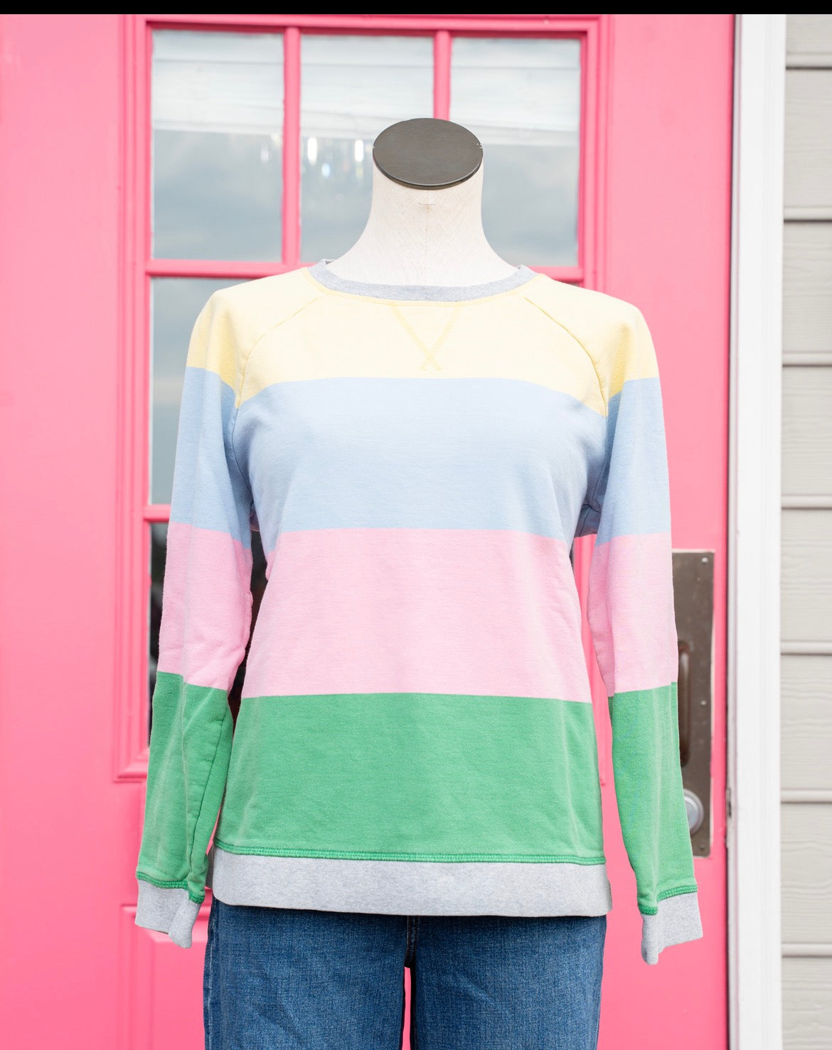 Boden green, yellow, pink, blue pullover size L