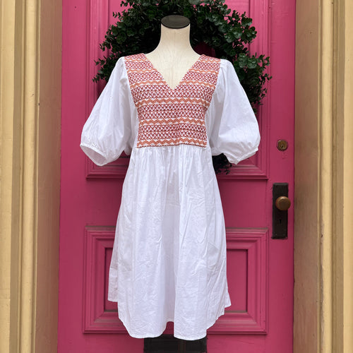 Madewell white brown embroidered short sleeve dress size XXL NWT