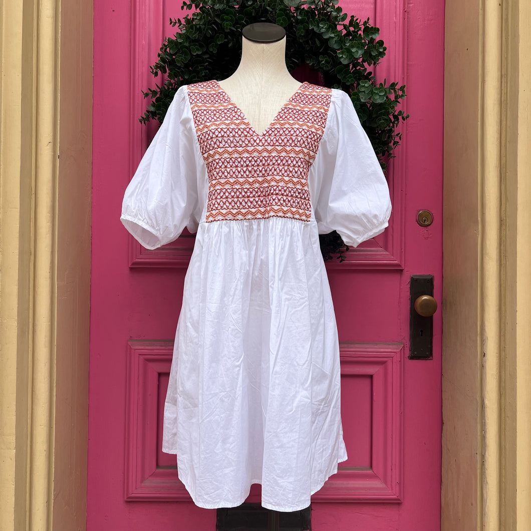 Madewell white brown embroidered short sleeve dress size XXL NWT