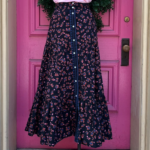 Oliphant black leopard print midi skirt size M