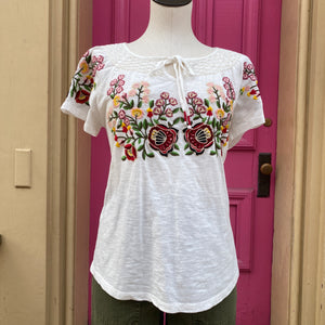 By Anthropologie white embroidered short sleeve top size small new with tags